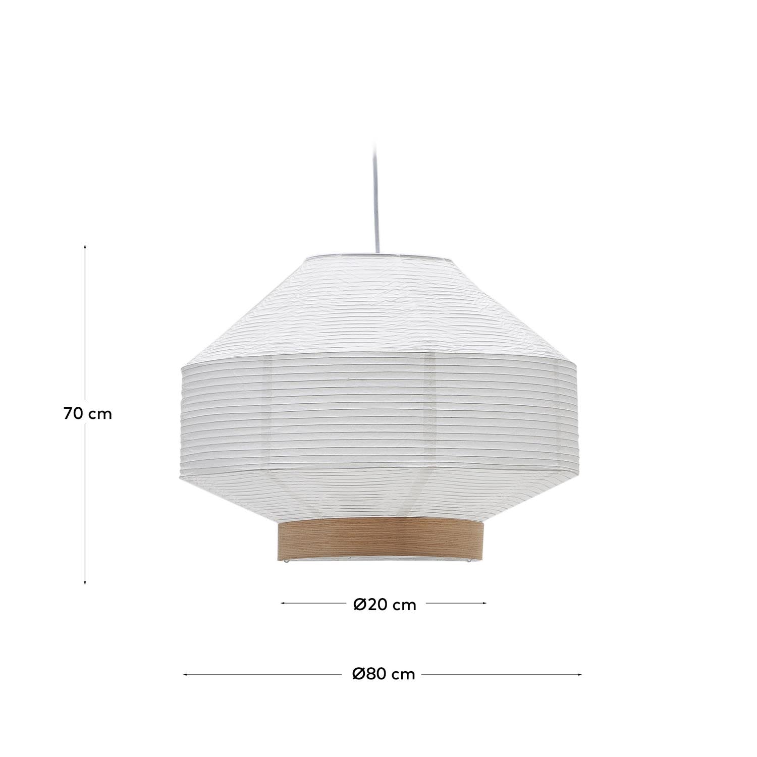 Eleganter Lampenschirm Hila aus weißem Papier und Eichenfurnier, Ø 80 cm. Ideal für stilvolle Lichtgestaltung in jedem Raum.