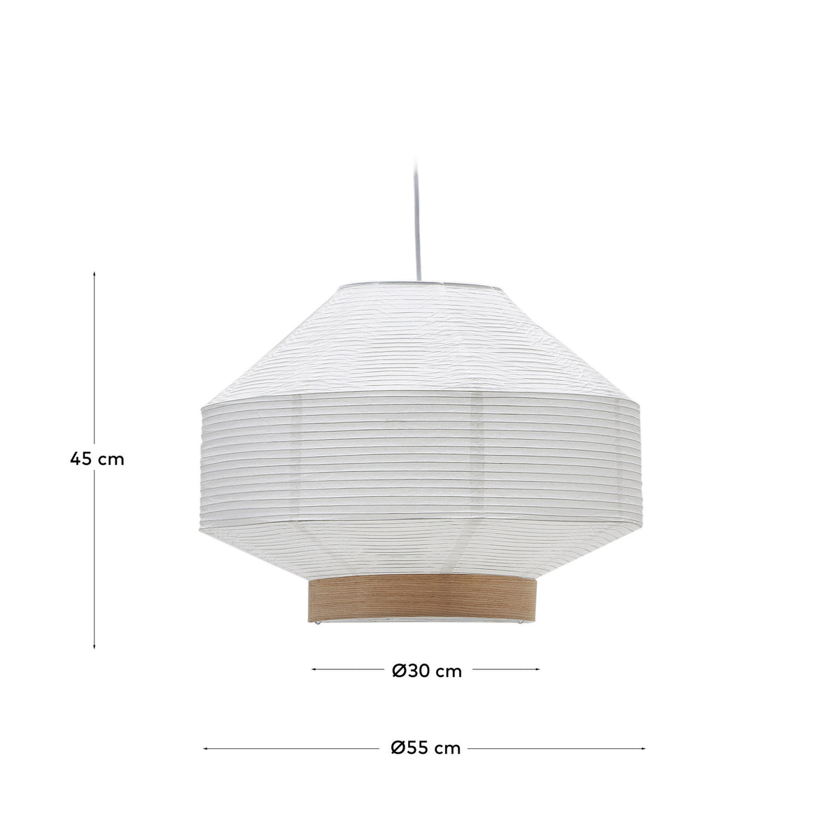 Lampenschirm für Deckenleuchte Hila aus weissem Papier und Naturholzfurnier Ø 30 cm in Weiss präsentiert im Onlineshop von KAQTU Design AG. Lampenschirm ist von Kave Home