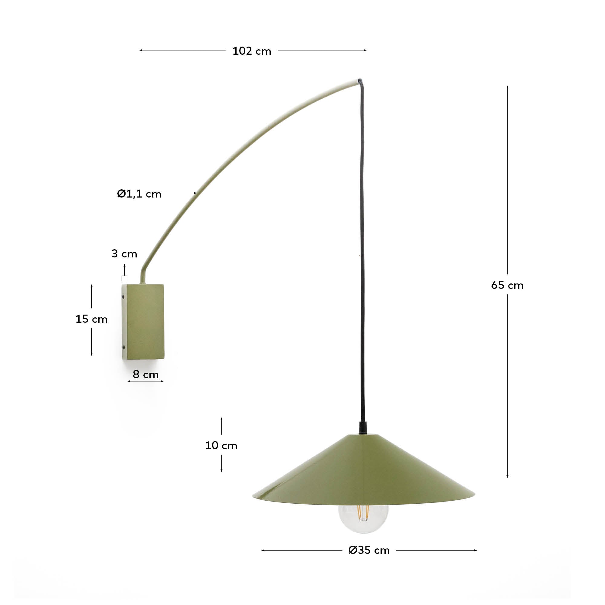 Moderne Wandleuchte Kally aus Metall mit grünem Finish von Kave Home, perfekt für stilvolle und zeitgemäße Wohnraumgestaltung.