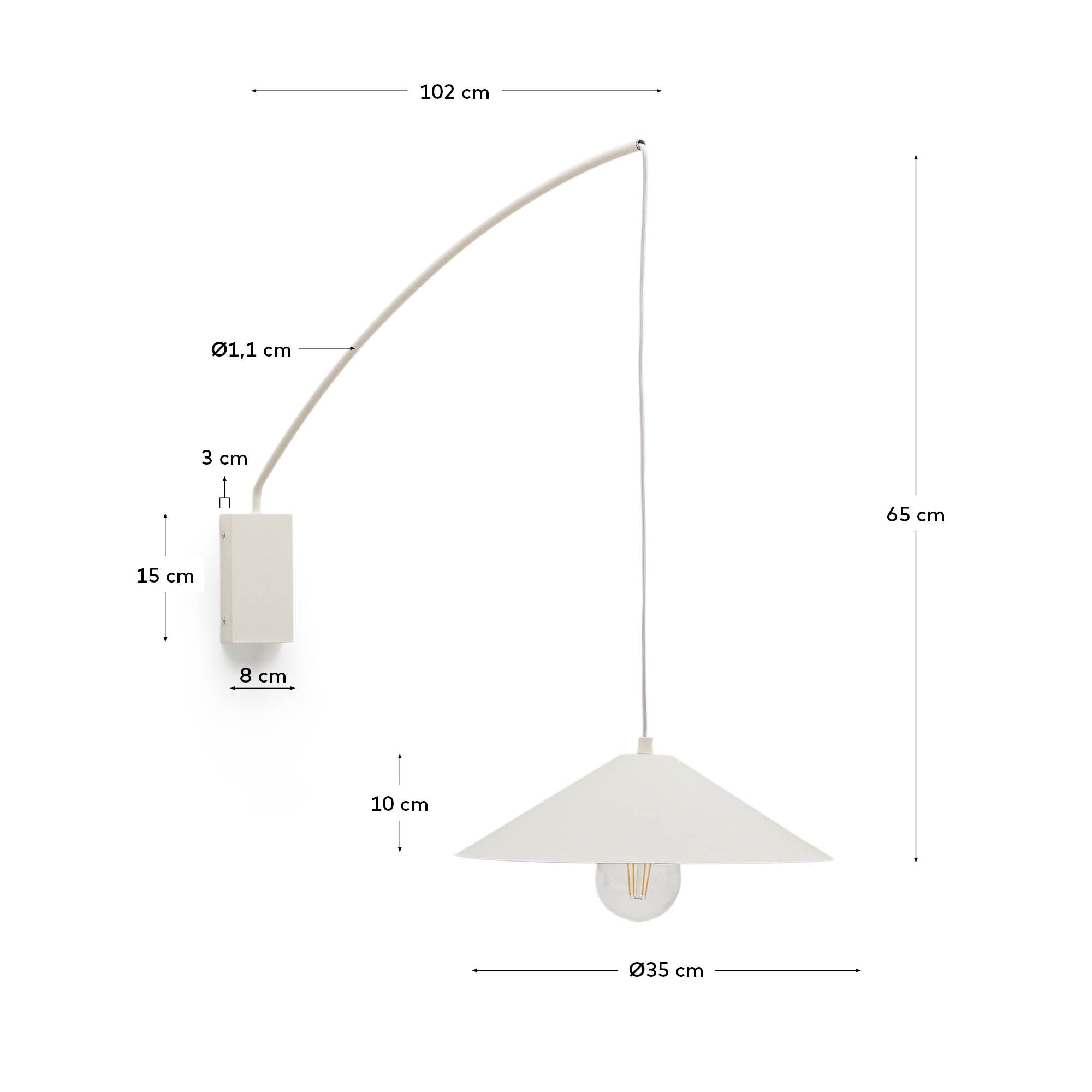 Elegante Wandleuchte aus Metall mit beigem Finish und flexiblem Arm, kombiniert mit warmem Holz für stilvolle Akzentbeleuchtung.