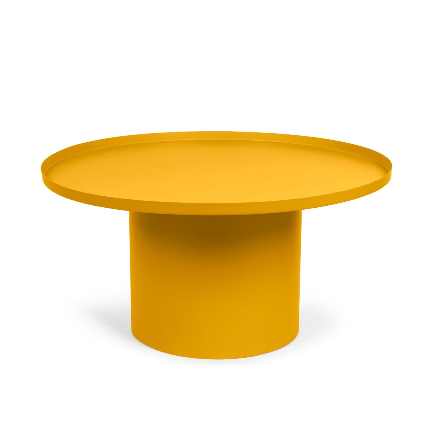 Moderner, senfgelber Couchtisch aus 100% Eisen, Ø 72 cm. Stabil, langlebig, ideal für Innen- und Aussenbereich.