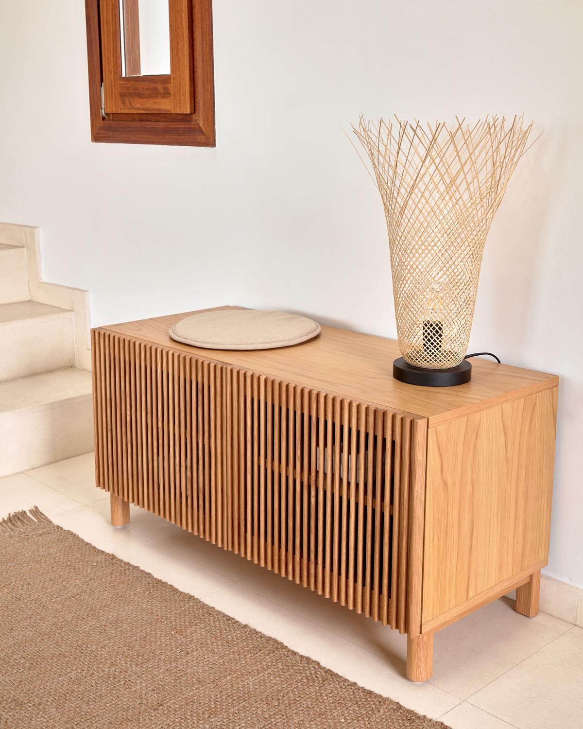 2-door shoe cabinet Beyla made of veneer and solid wood made of oak 98.5 cm FSC 100%