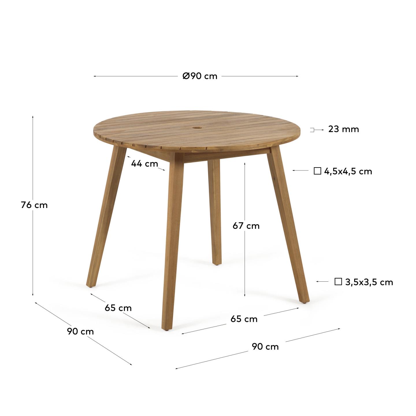 Vilma Gartentisch, rund, Ø 90 cm, aus FSC-zertifiziertem Akazienholz, perfekt für nachhaltige und elegante Außenbereiche.