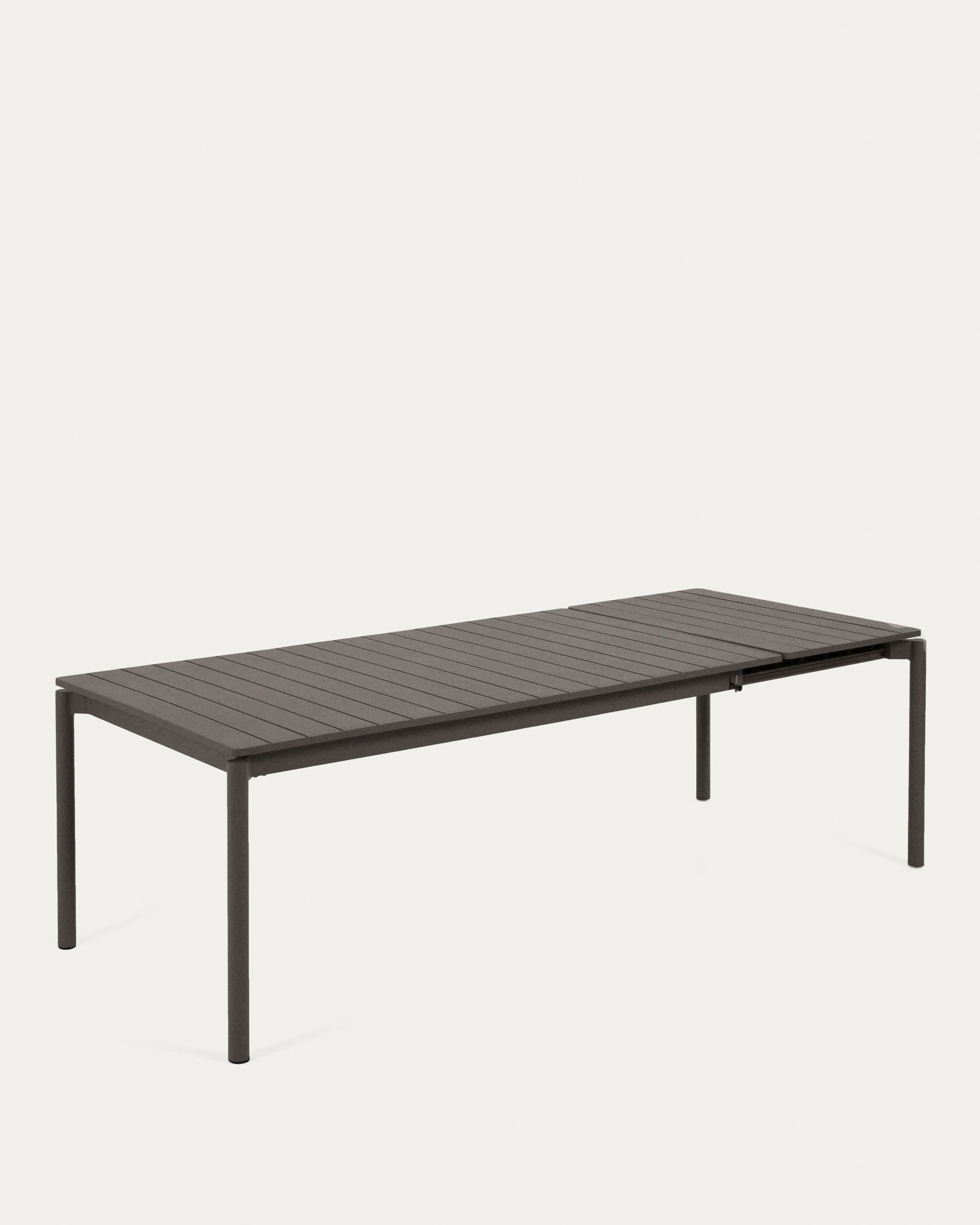 Moderner Zaltana Outdoor-Tisch aus Aluminium, matt dunkelgrau, ausziehbar von 140 auf 200 cm, ideal für stilvolle Außenbereiche.