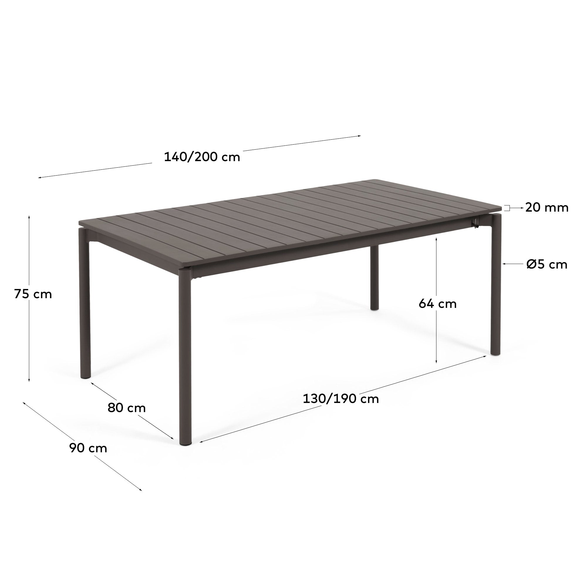 Moderner Zaltana Outdoor-Tisch aus Aluminium, matt dunkelgrau, ausziehbar von 140 auf 200 cm, ideal für stilvolle Außenbereiche.