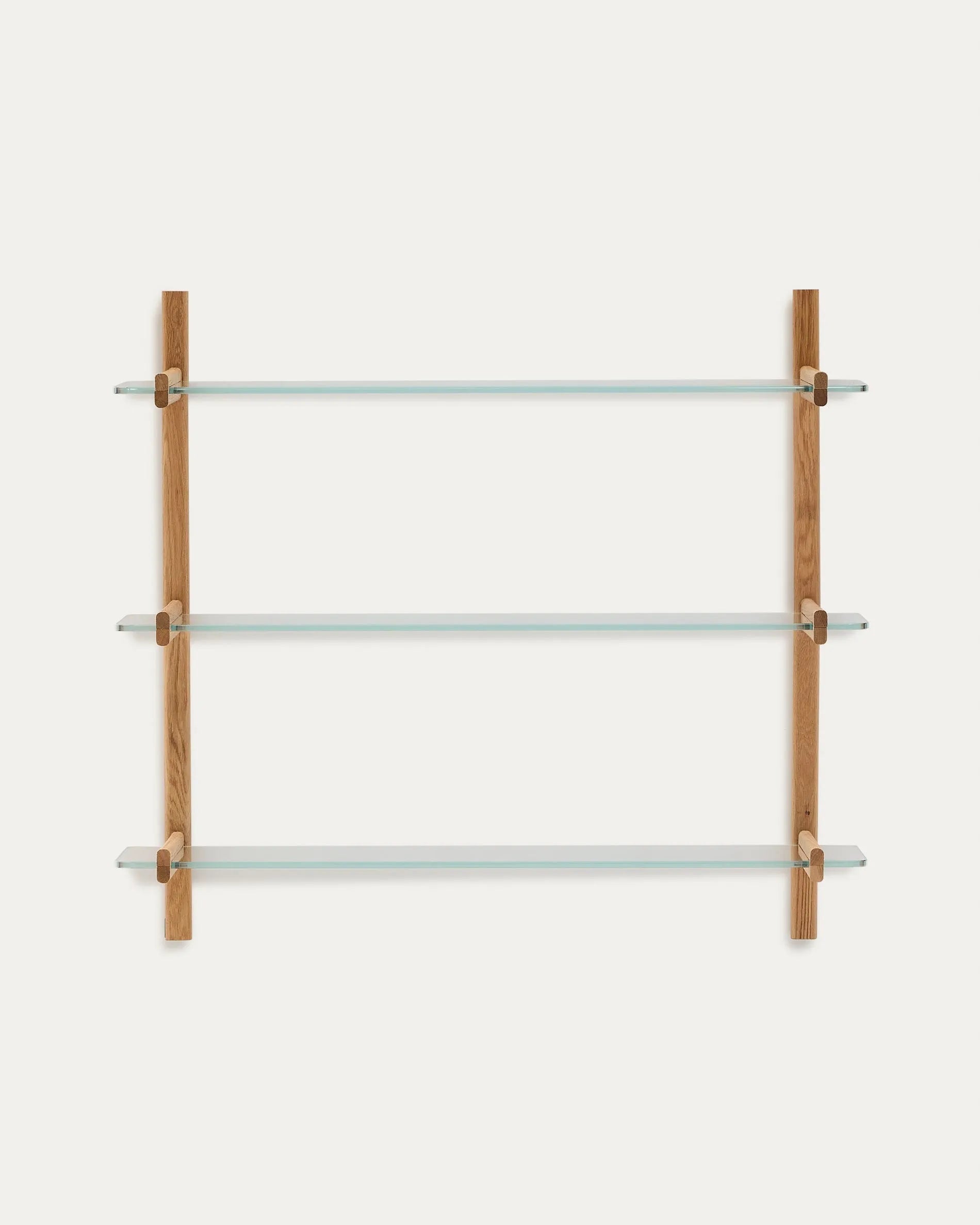 Elegantes modulares Regal Sitra mit 3 Glasböden und Eichenholz, 110 cm breit, FSC-zertifiziert, von Kave Home.