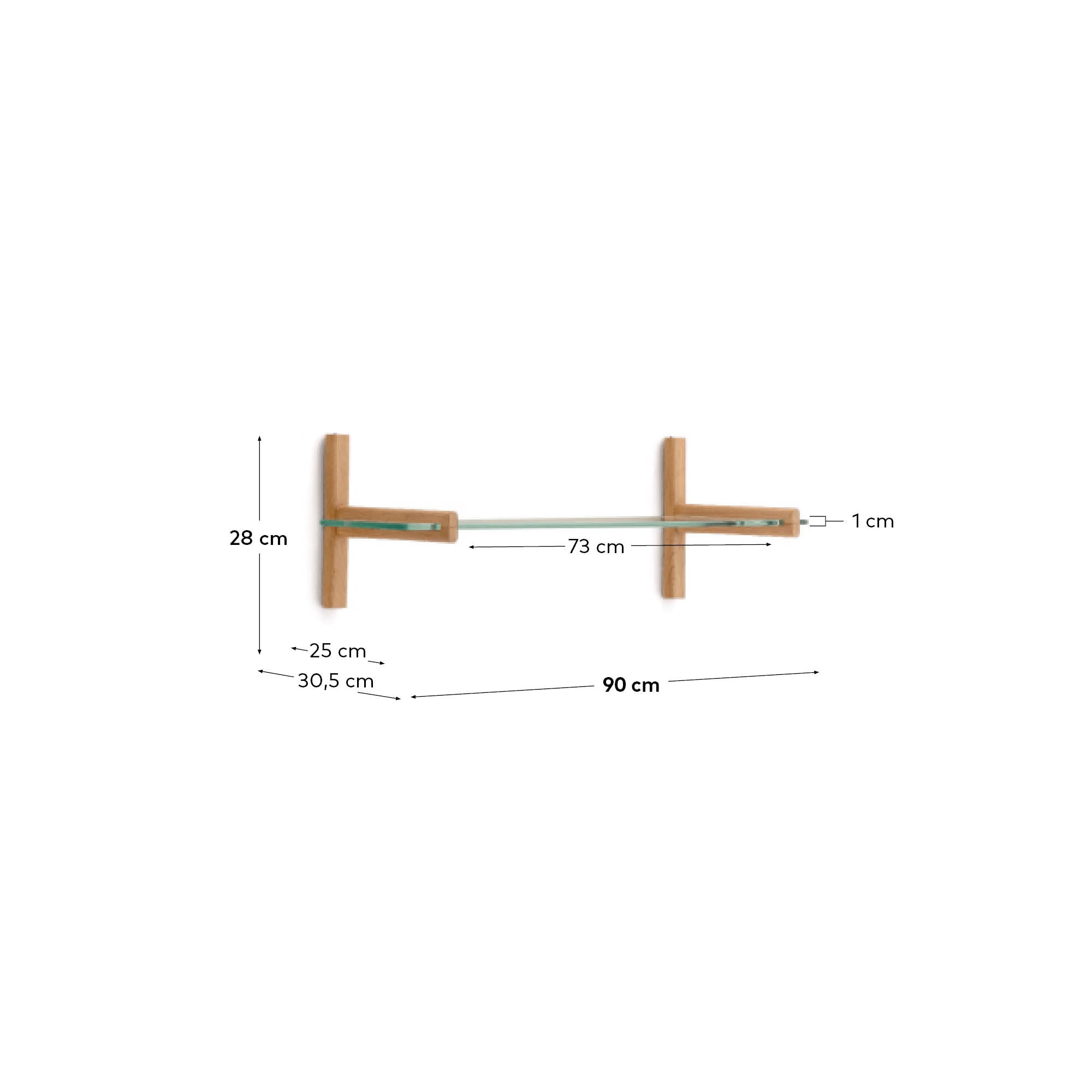 Modulares Regal Sitra mit Glasregal und Eichenholz, 90 cm, FSC-zertifiziert, stilvoll und nachhaltig von Kave Home.