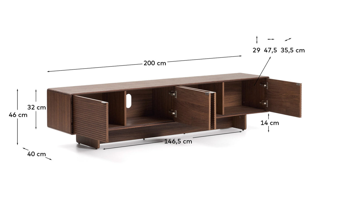 TV-Möbel Norlen mit 4 Türen aus Nussbaumfurnier FSC Mix Credit 200 x 46 cm in Dunkelbraun präsentiert im Onlineshop von KAQTU Design AG. TV-Möbel ist von Kave Home