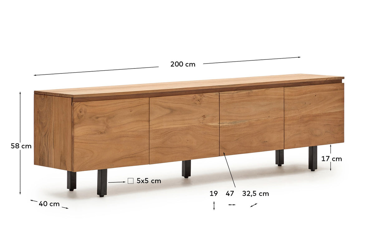 4-türiges TV-Möbel Uxue aus massivem Akazienholz mit gebleichtem Finish 200 x 58 cm in Beige präsentiert im Onlineshop von KAQTU Design AG. TV-Möbel ist von Kave Home