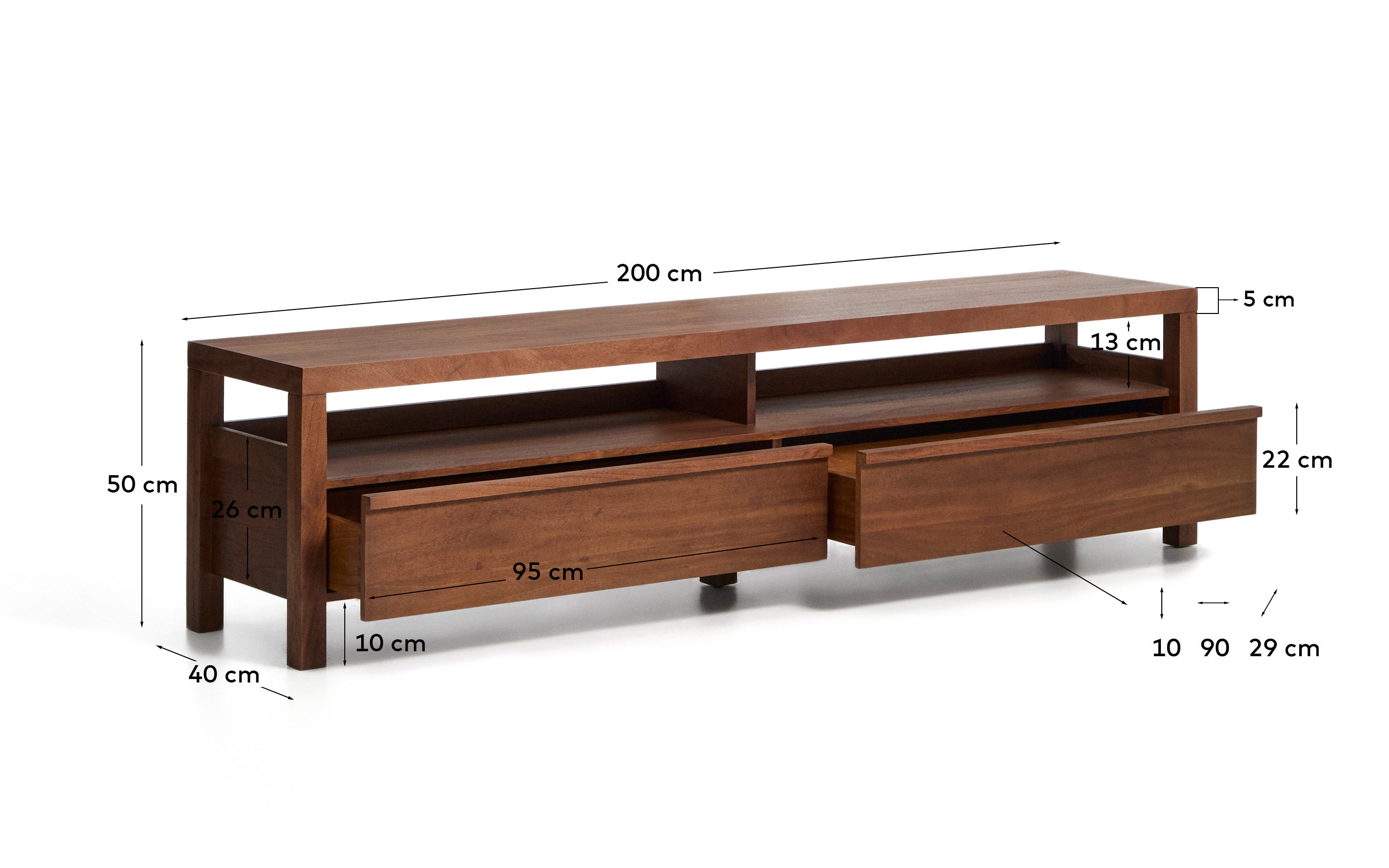 TV-Möbel Norani aus massivem Akazienholz und Akazienfurnier 200 x 50 cm in Braun präsentiert im Onlineshop von KAQTU Design AG. TV-Möbel ist von Kave Home