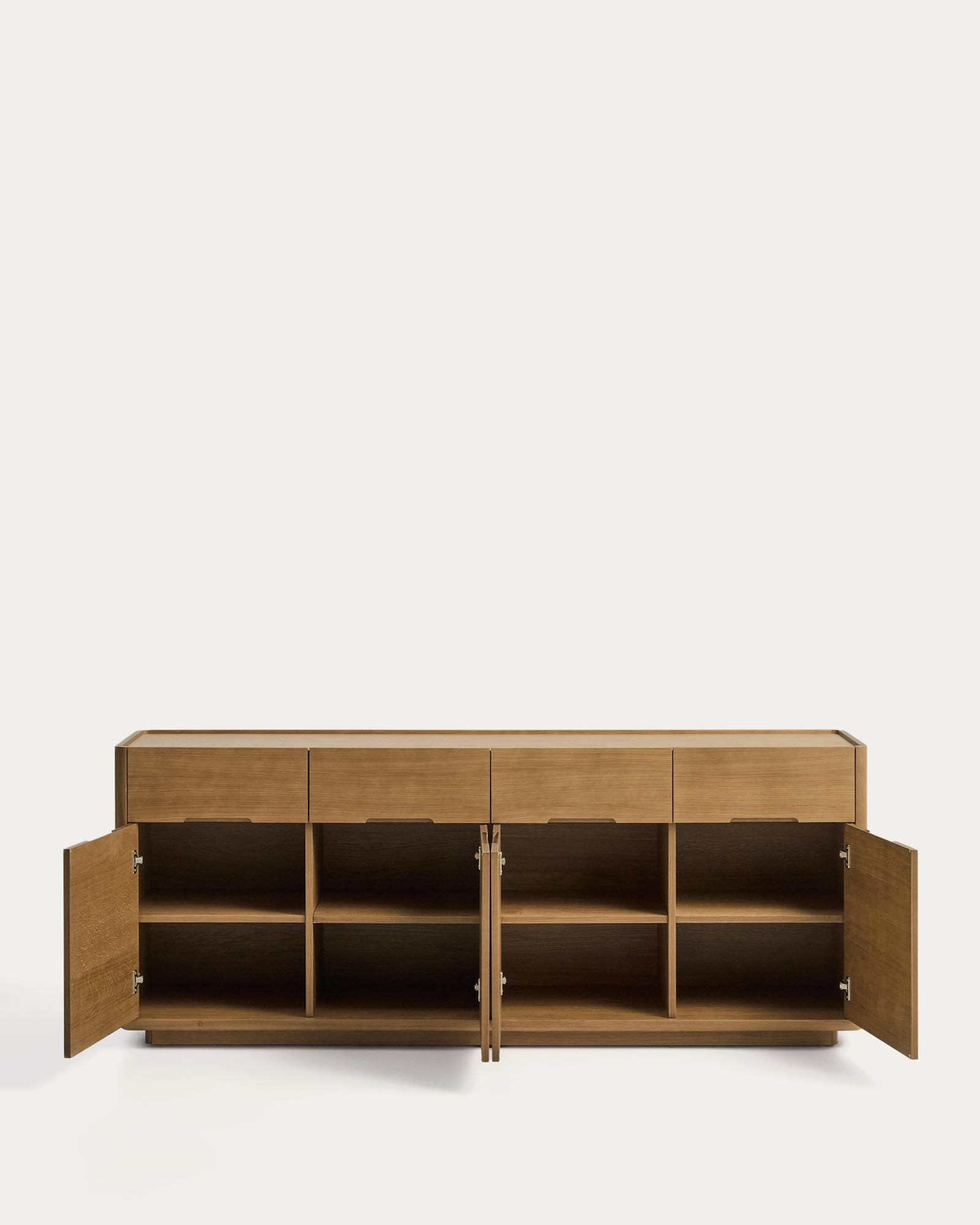 Elegantes Sideboard Arelida aus hochwertigem Eichenholz und Furnier, hellbraun, 200 x 80 cm, ideal für moderne Wohnräume und stilvolle Akzente.