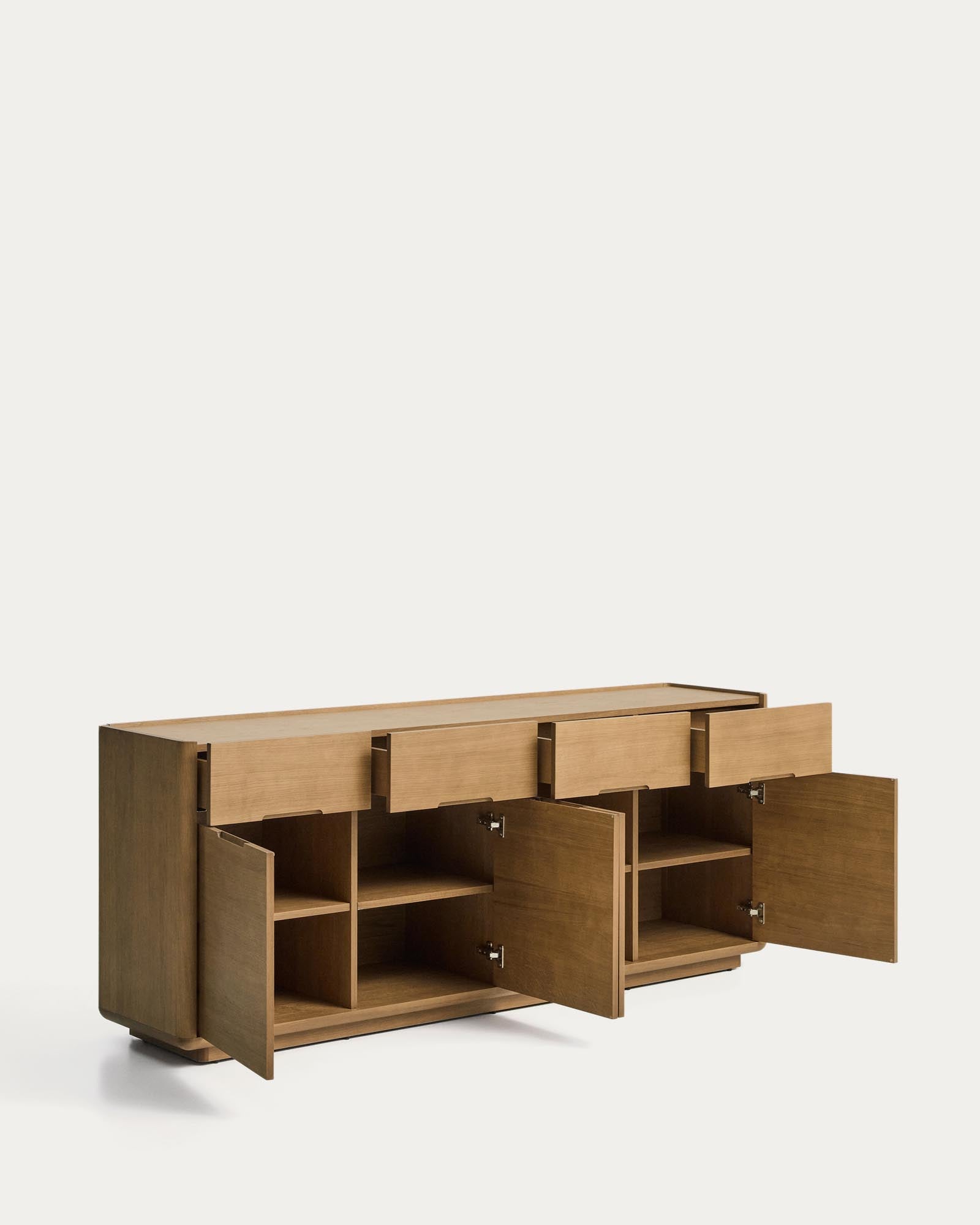 Modernes Sideboard Arelida aus robustem Eichenholz und Furnier, hellbraun, 200 x 80 cm, perfekt für stilvolle Einrichtungsideen.