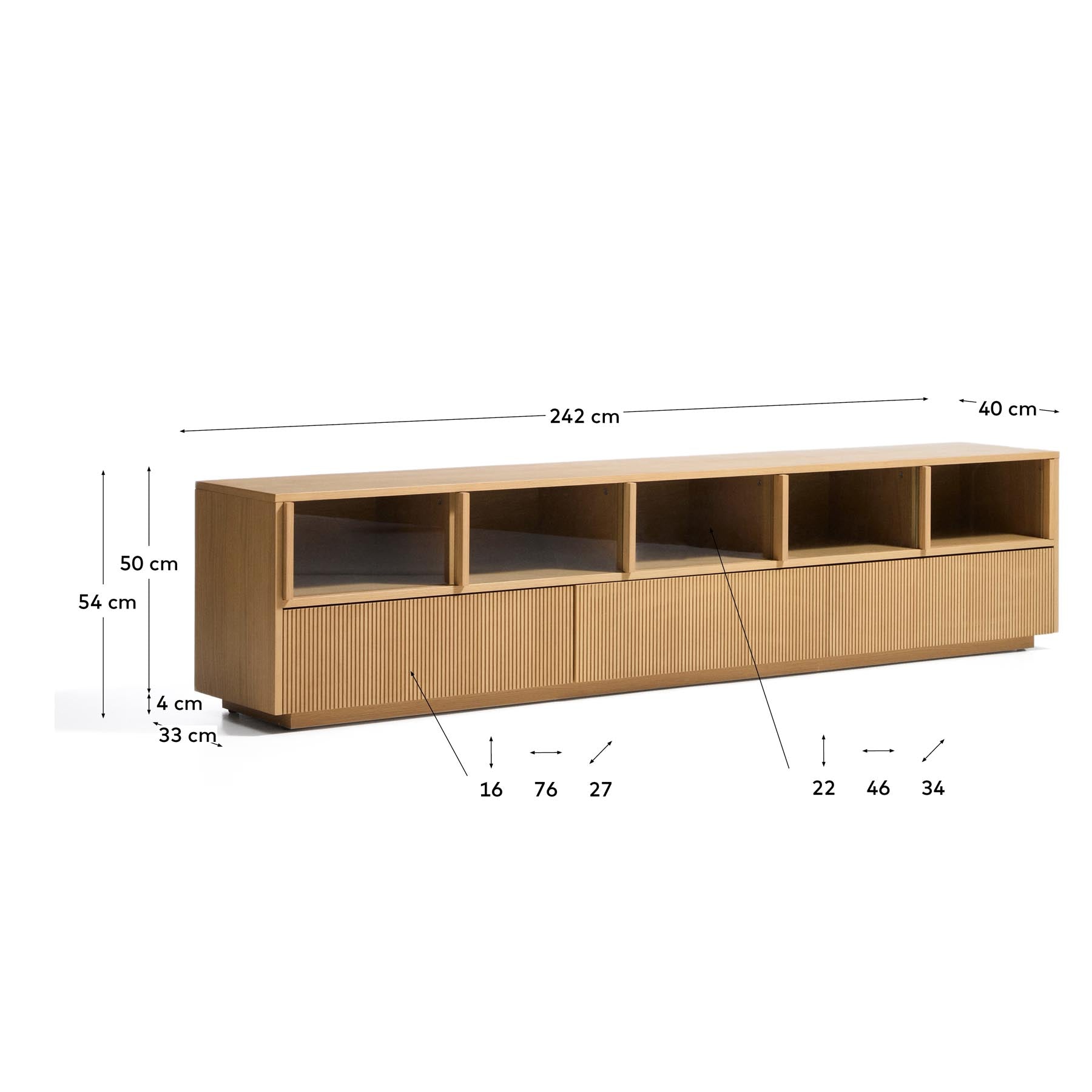 TV-Möbel Helvine mit 5 Türen und 3 Schubladen aus Eichenfurnier und gehärtetem Glas, 245 x 53,5 cm, FSC 100 % in Dunkelbraun präsentiert im Onlineshop von KAQTU Design AG. TV-Möbel ist von Kave Home