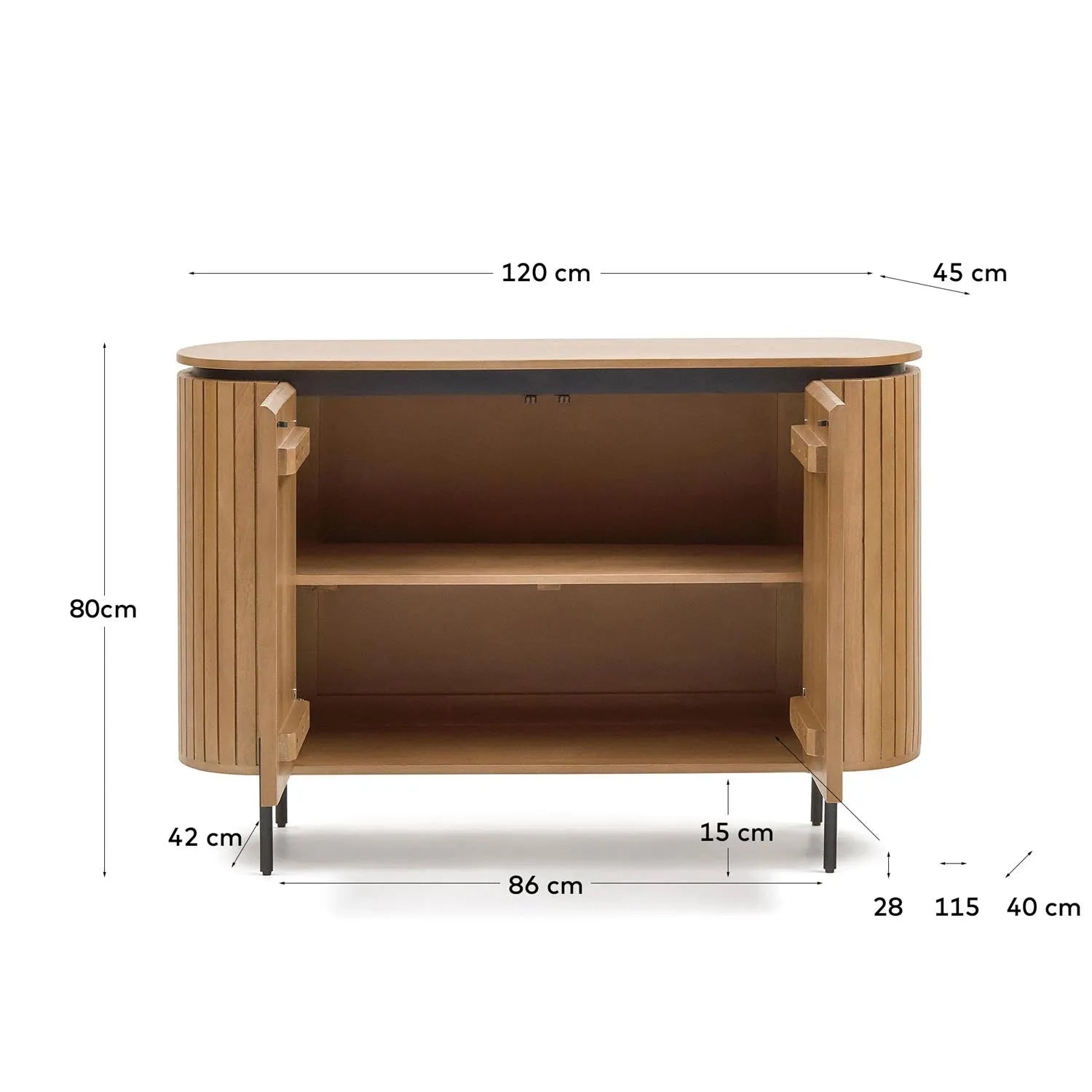 Elegantes Highboard aus Mangoholz und Metall für zeitlose Räume.