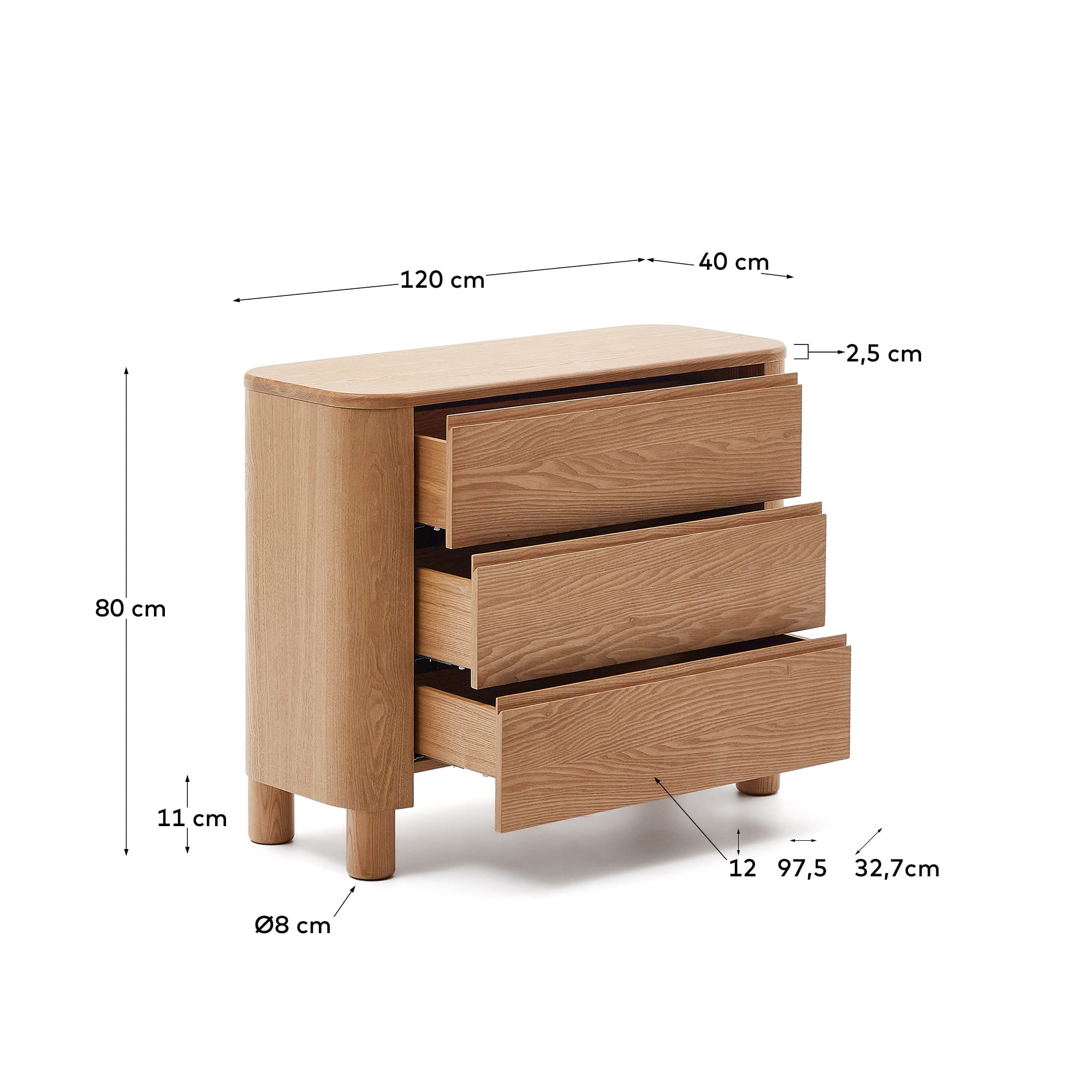 Elegante Salaya Kommode aus FSC-zertifiziertem Eschenfurnier, 120 x 80 cm, bietet großzügigen Stauraum und zeitloses Design für Ihr Zuhause.