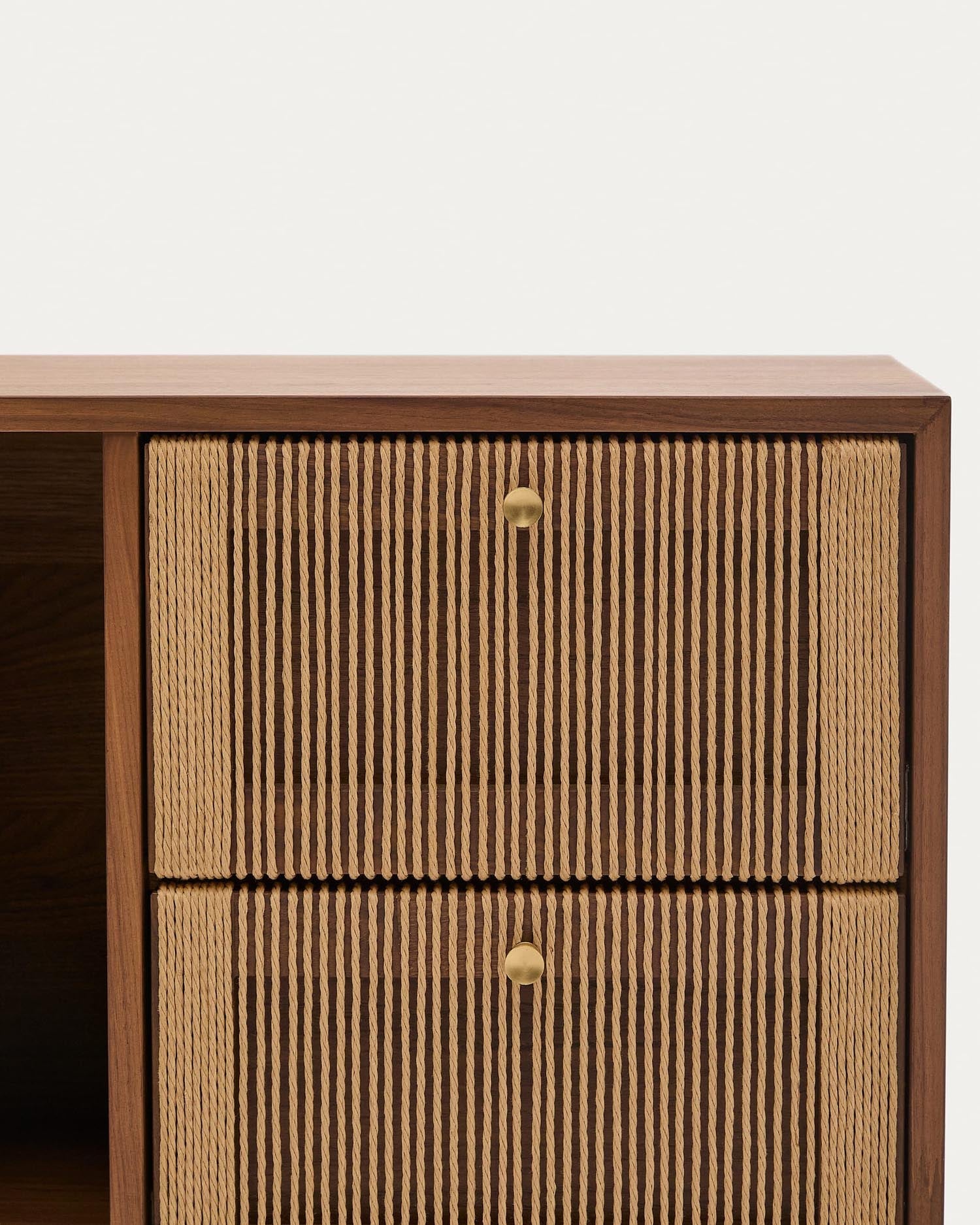 Sideboard Elan aus Nussholz, 2 Türen, 2 Schubladen, FSC-zertifiziert, 180x73cm, stilvolles Design, hochwertige Verarbeitung.