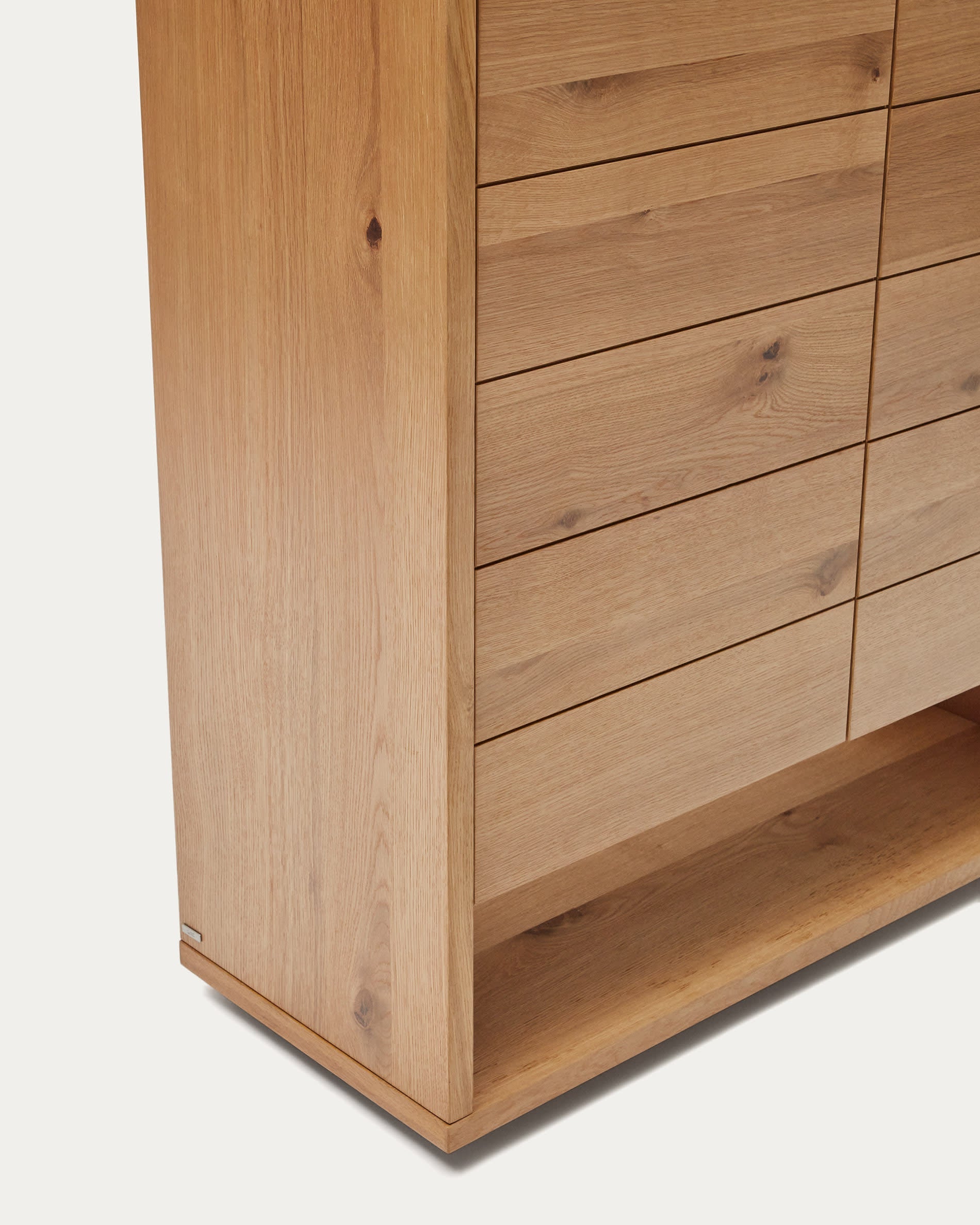 Stilvolles Highboard aus Eichenfurnier, 2 Türen, natürliches Finish, 100 x 163,5 cm, perfekt für moderne Wohnräume.