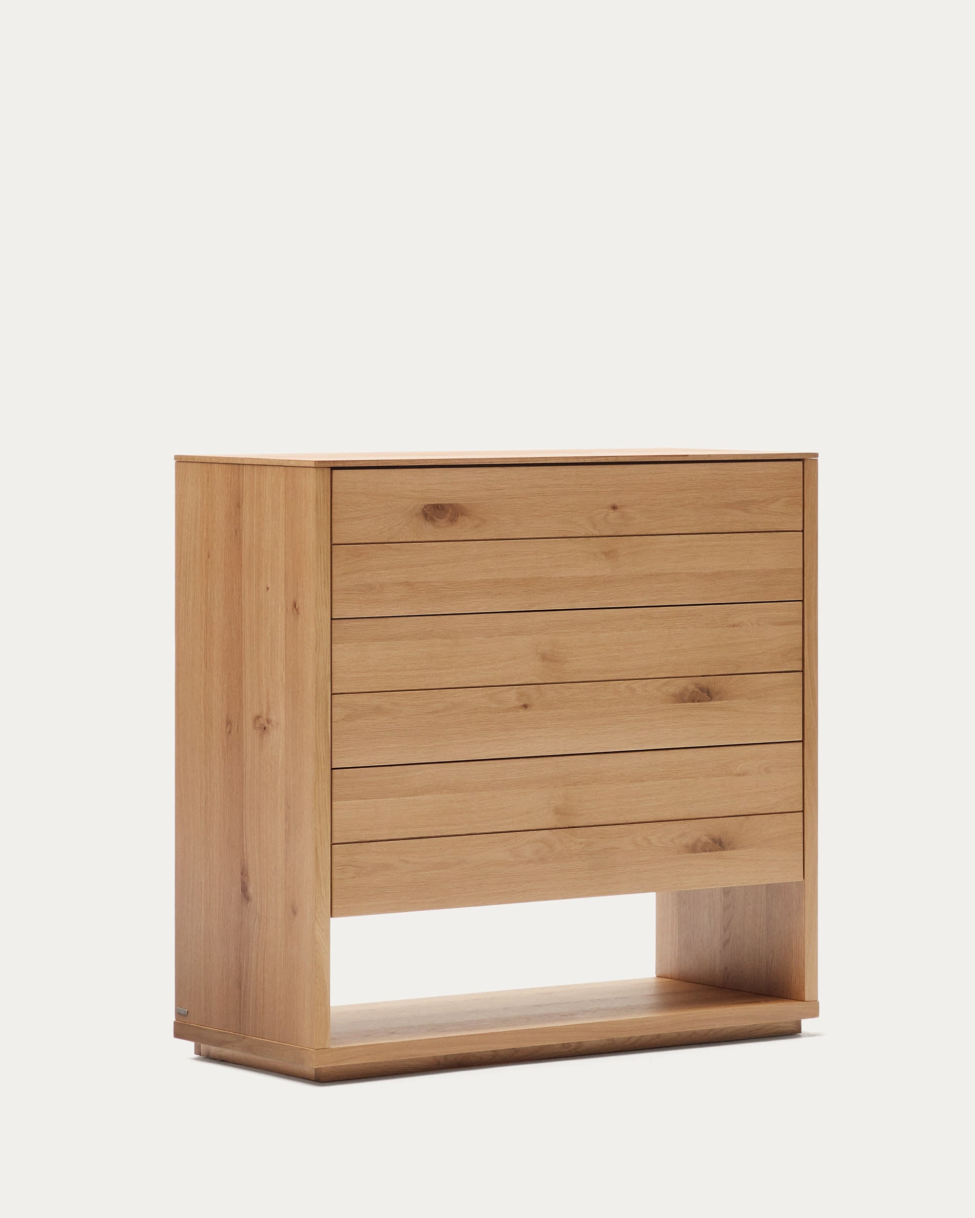 Elegante Alguema Kommode mit 3 Schubladen, Eichenfurnier und natürlichem Finish, 100x97 cm, ideal für stilvolle Aufbewahrung.