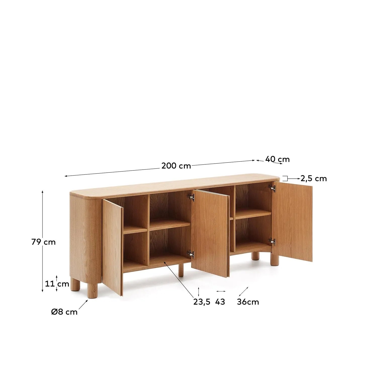 Salaya Sideboard aus Eschenfurnierholz FSC Mix Credit 200 x 79 cm in Natur präsentiert im Onlineshop von KAQTU Design AG. Sideboard ist von Kave Home