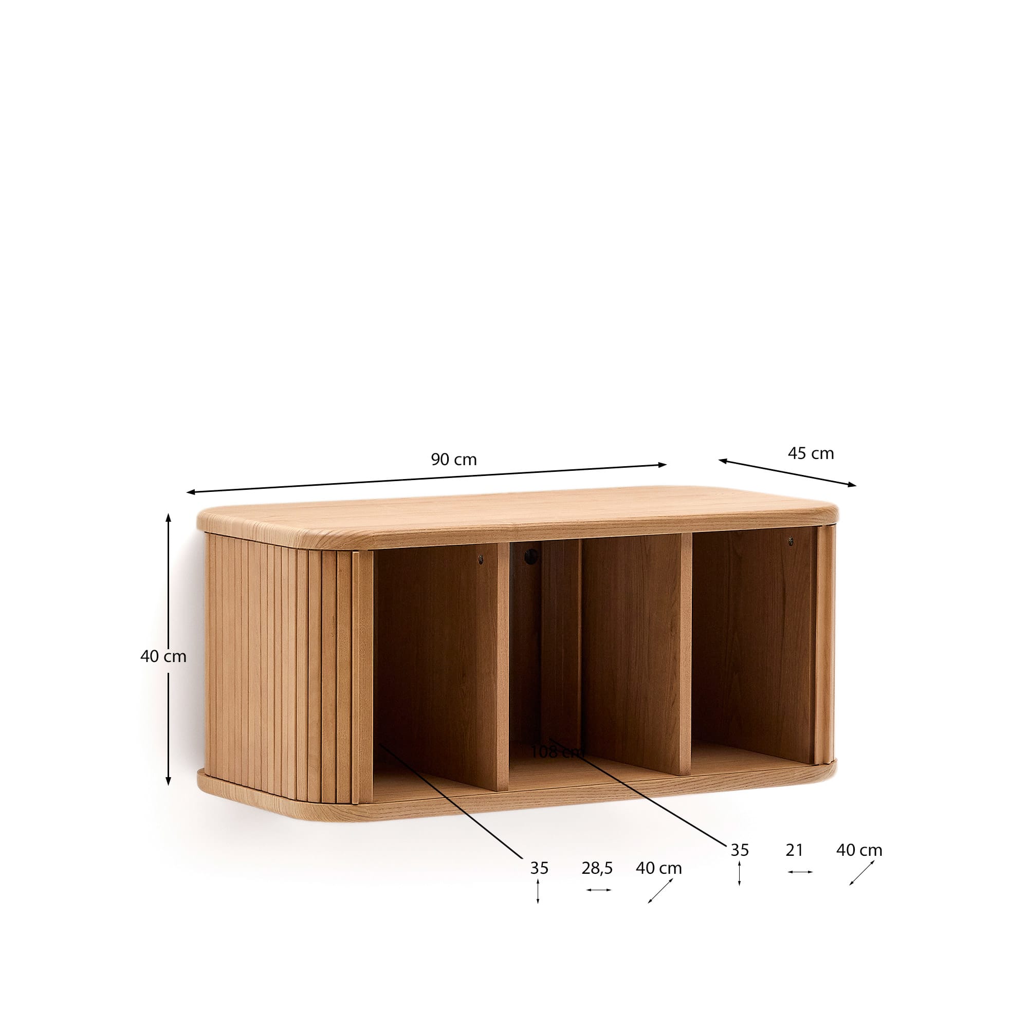 Badezimmermöbel aus Eschenfurnier, naturfarben, 90x45 cm, von Kave Home. Modernes Design, praktisch und hochwertig.