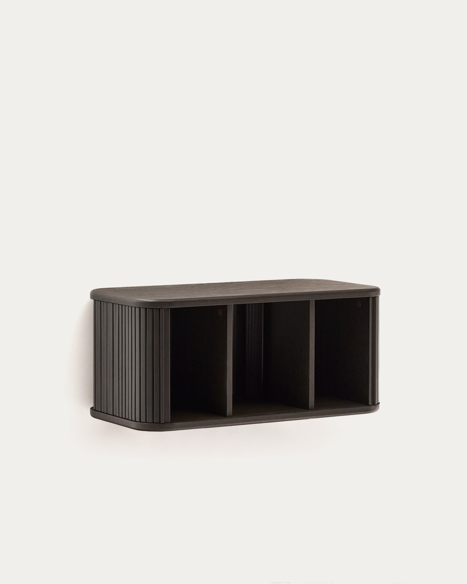Badezimmermöbel aus Eschenfurnier mit dunklem Finish, 90x45 cm, von Kave Home. Modernes Design und praktische Funktionalität.