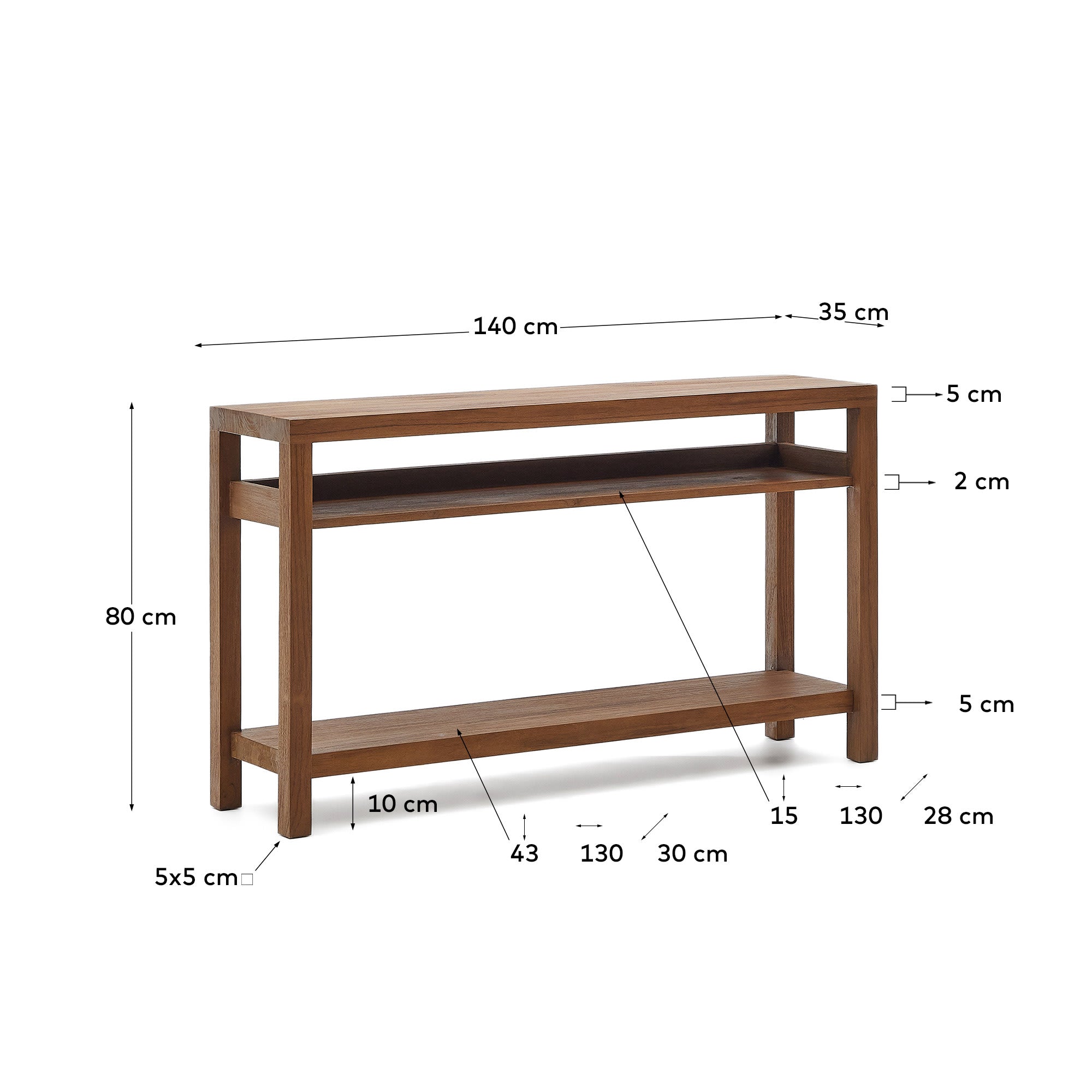 Sashi Konsole aus massivem Teakholz, 140 x 80 cm – elegantes Design, robust und vielseitig, perfekt für jeden Raum und jede Einrichtung.