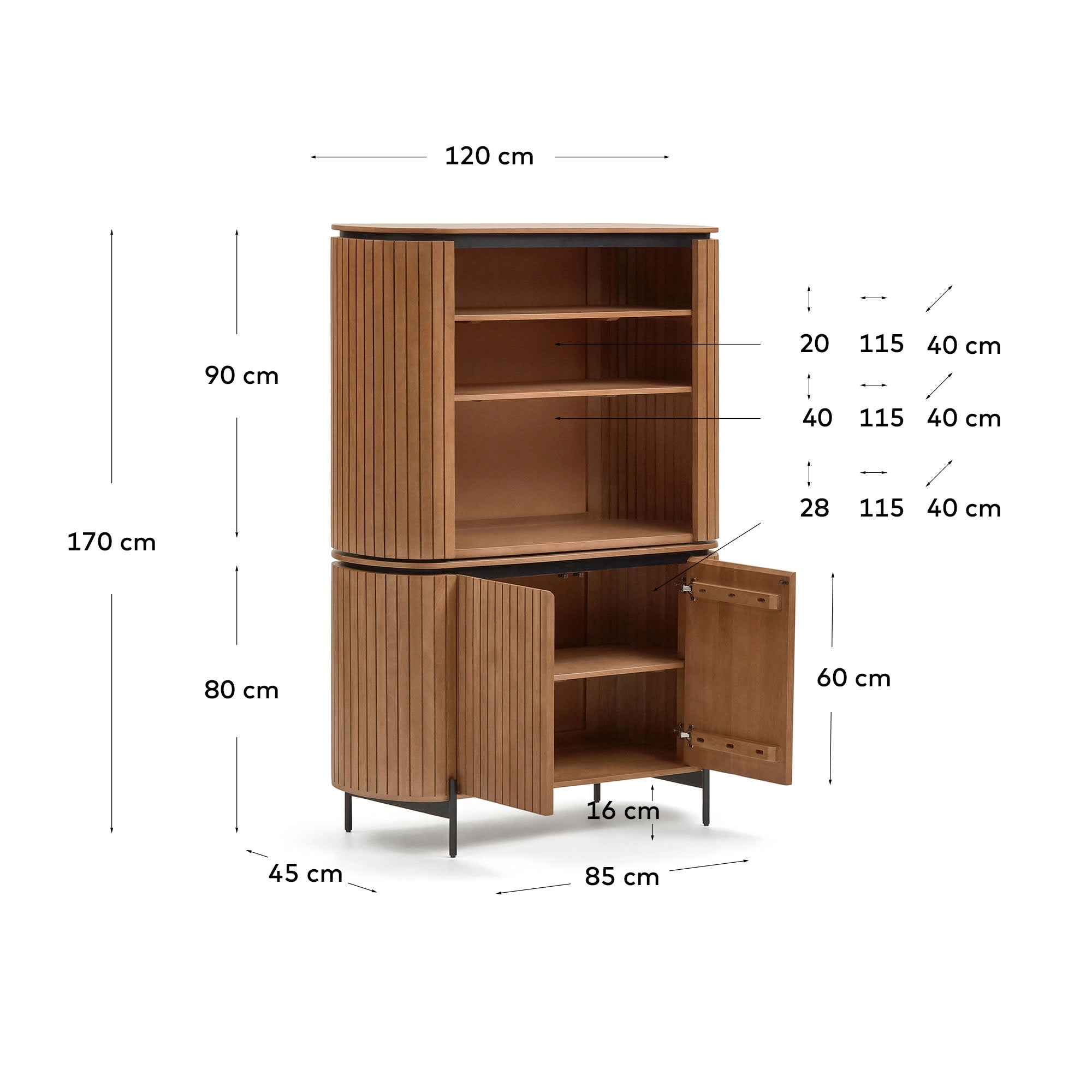 Stilvolle Licia Kommode aus robustem Mangoholz und elegantem, schwarz lackiertem Metall, 120 x 170 cm – ideal für modernen Stauraum.