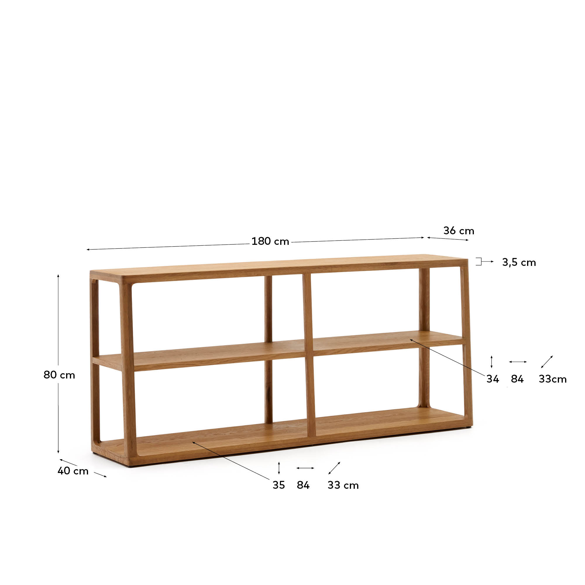 Elegantes Eichenholzregal von Kave Home: Minimalistisch, robust, vielseitig – ideal für Bücher und Deko.