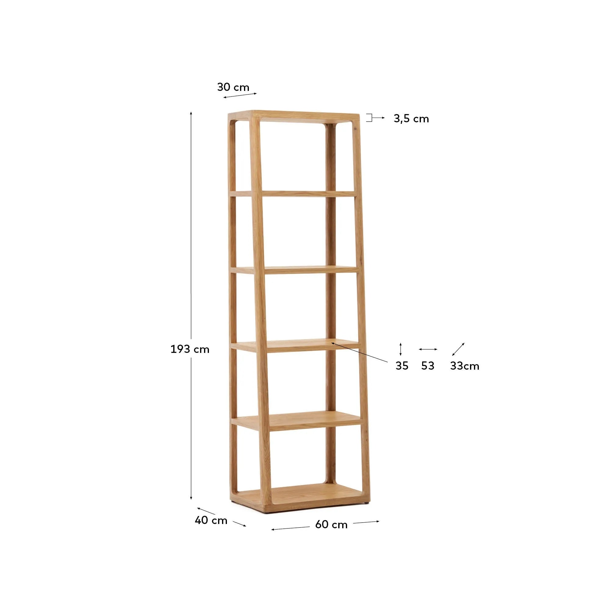 Elegantes Eichenholzregal, 60x193 cm, vereint Stil und Funktion, ideal für Bücher und Deko in jedem Raum.