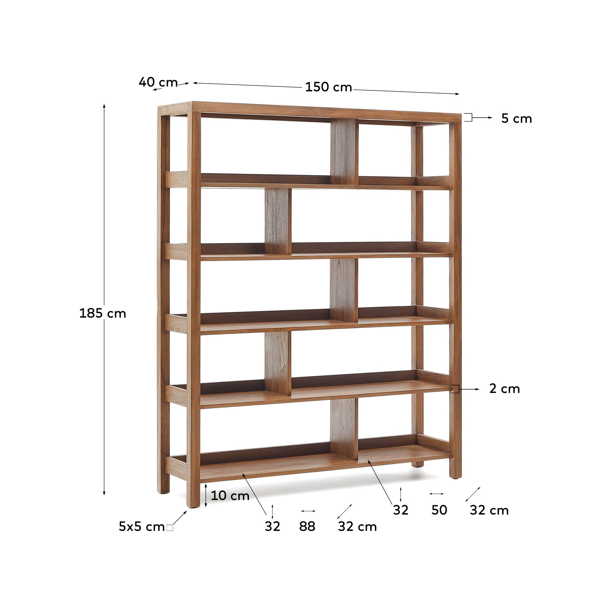 Das Sashi Regal aus massivem Teakholz (150x185 cm) von Kave Home bietet stilvolle und funktionale Aufbewahrung für Ihr Zuhause.