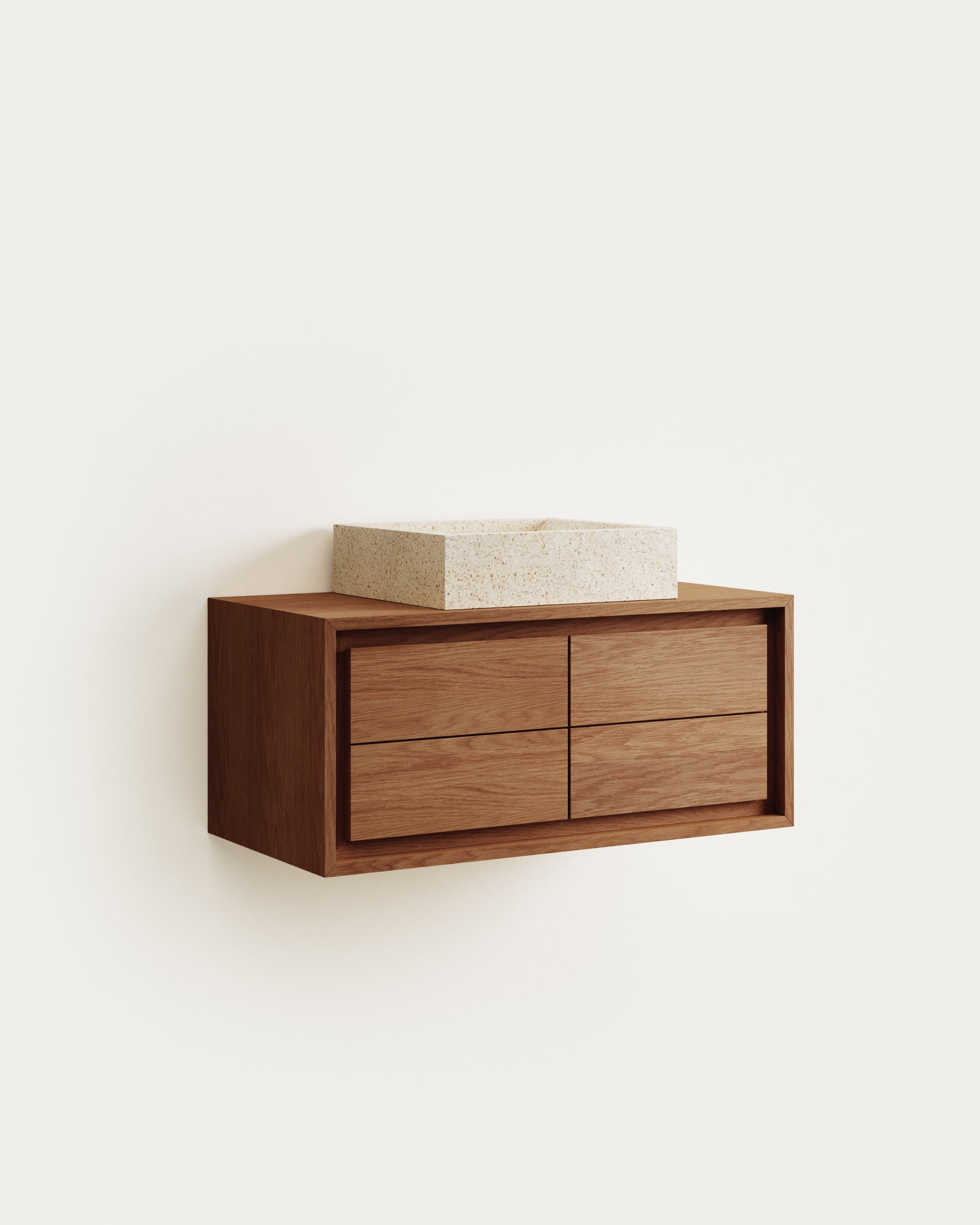 Elegantes Badezimmermöbel aus massivem Teakholz, 90x45 cm, mit natürlichem Finish, perfekt für stilvolle und funktionale Räume.