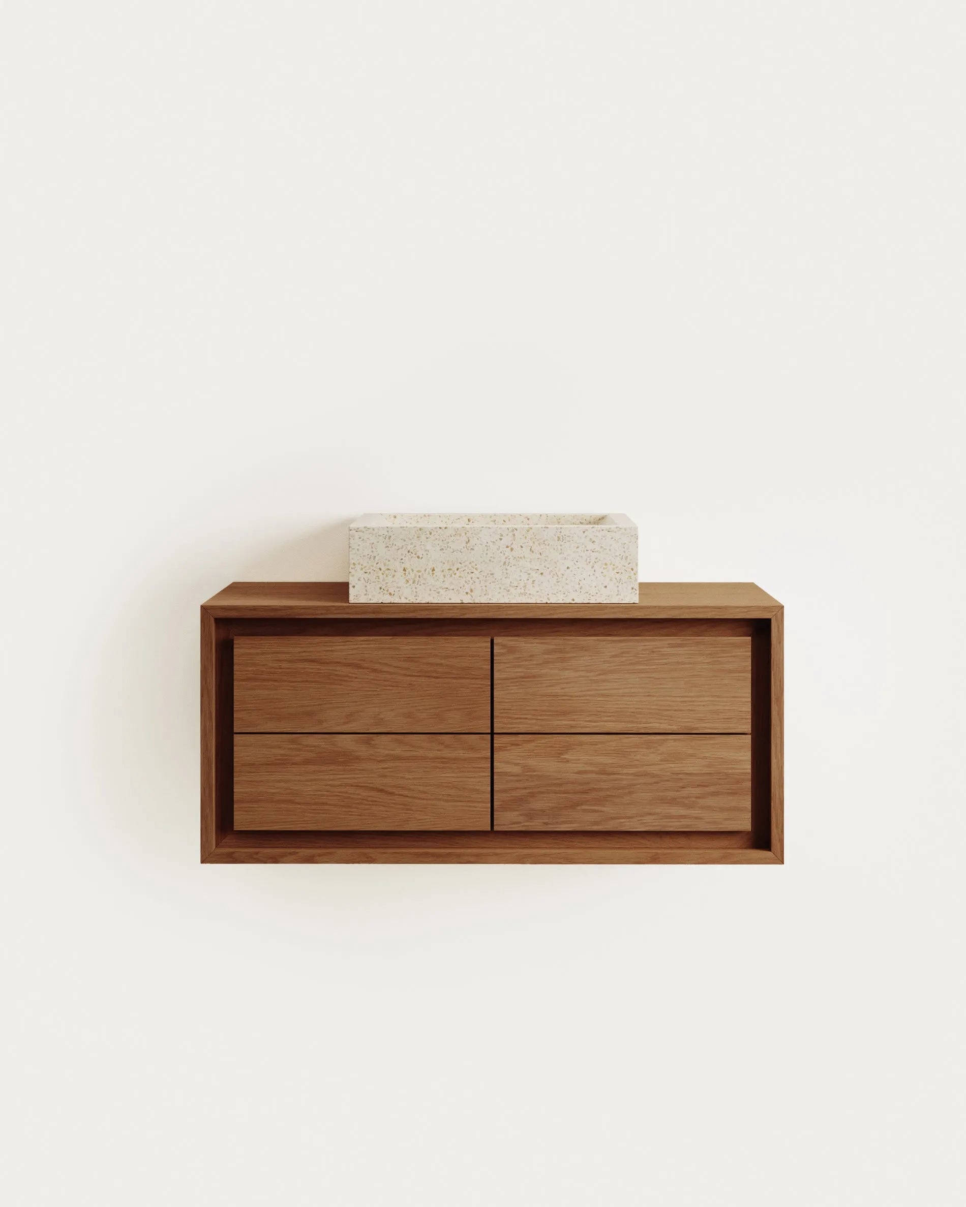 Massives Teakholz-Badmöbel, 90x45 cm, mit natürlichem Finish, ideal für moderne Badezimmer mit Stil und Funktionalität.