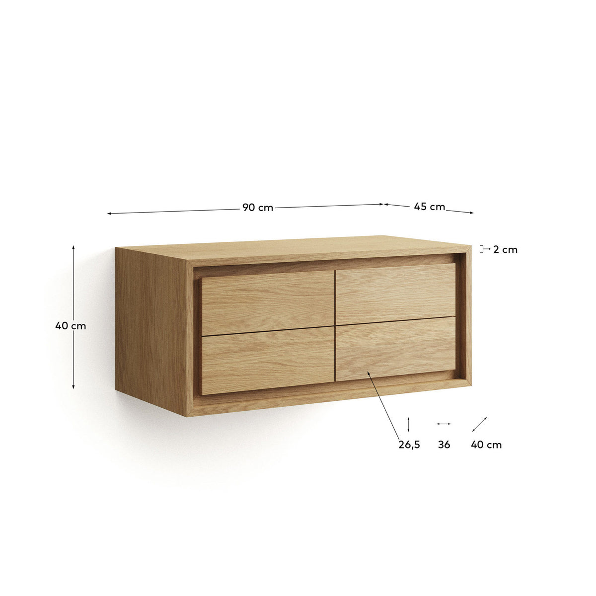 Kenta Badezimmermöbel aus massivem Teakholz mit natürlichem Finish 90 x 45 cm in Natur präsentiert im Onlineshop von KAQTU Design AG. Wandschrank ist von Kave Home