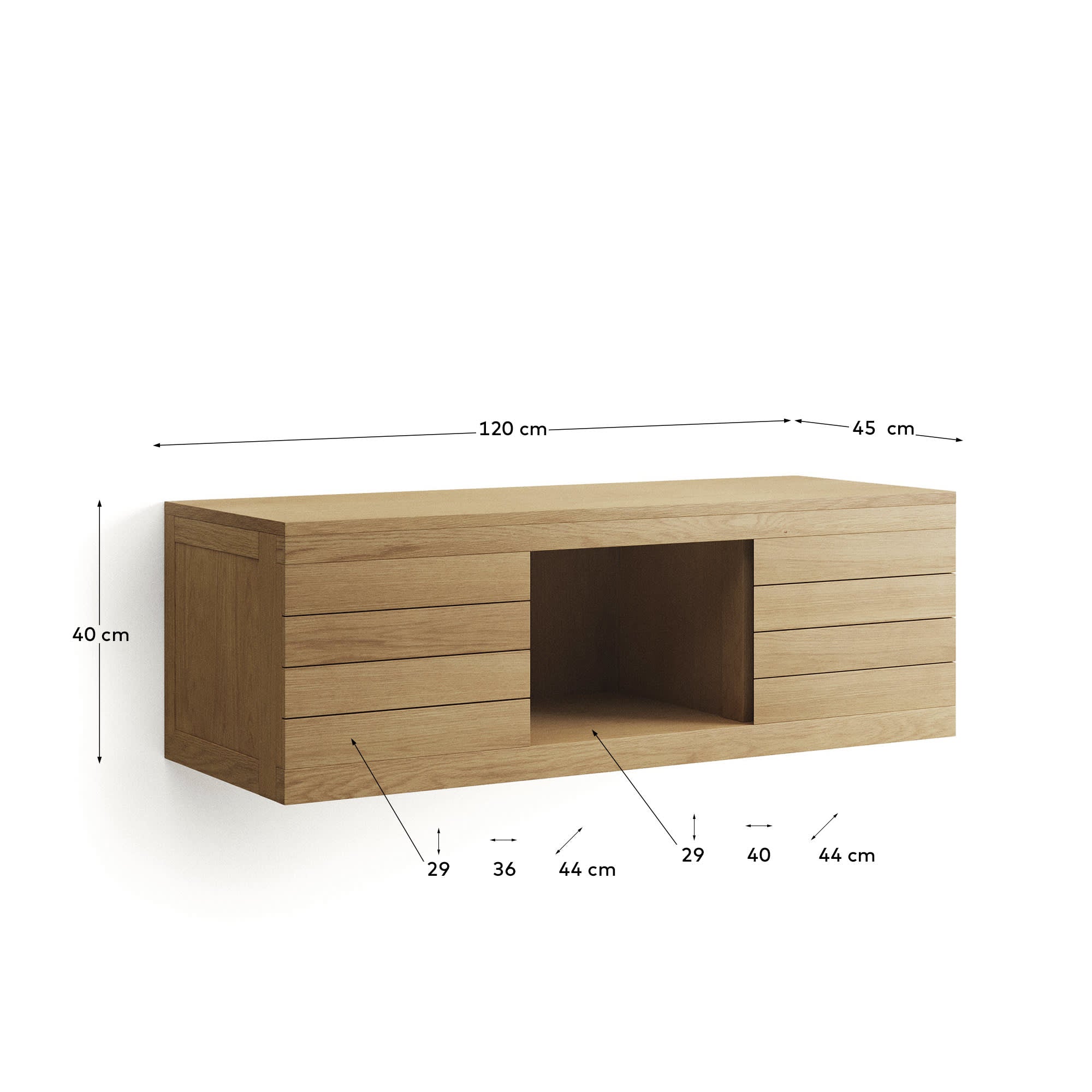 Elegantes Badezimmermöbel aus massivem Teakholz, 120x45 cm, mit natürlichem Finish. Perfekt für stilvolle Badezimmer.