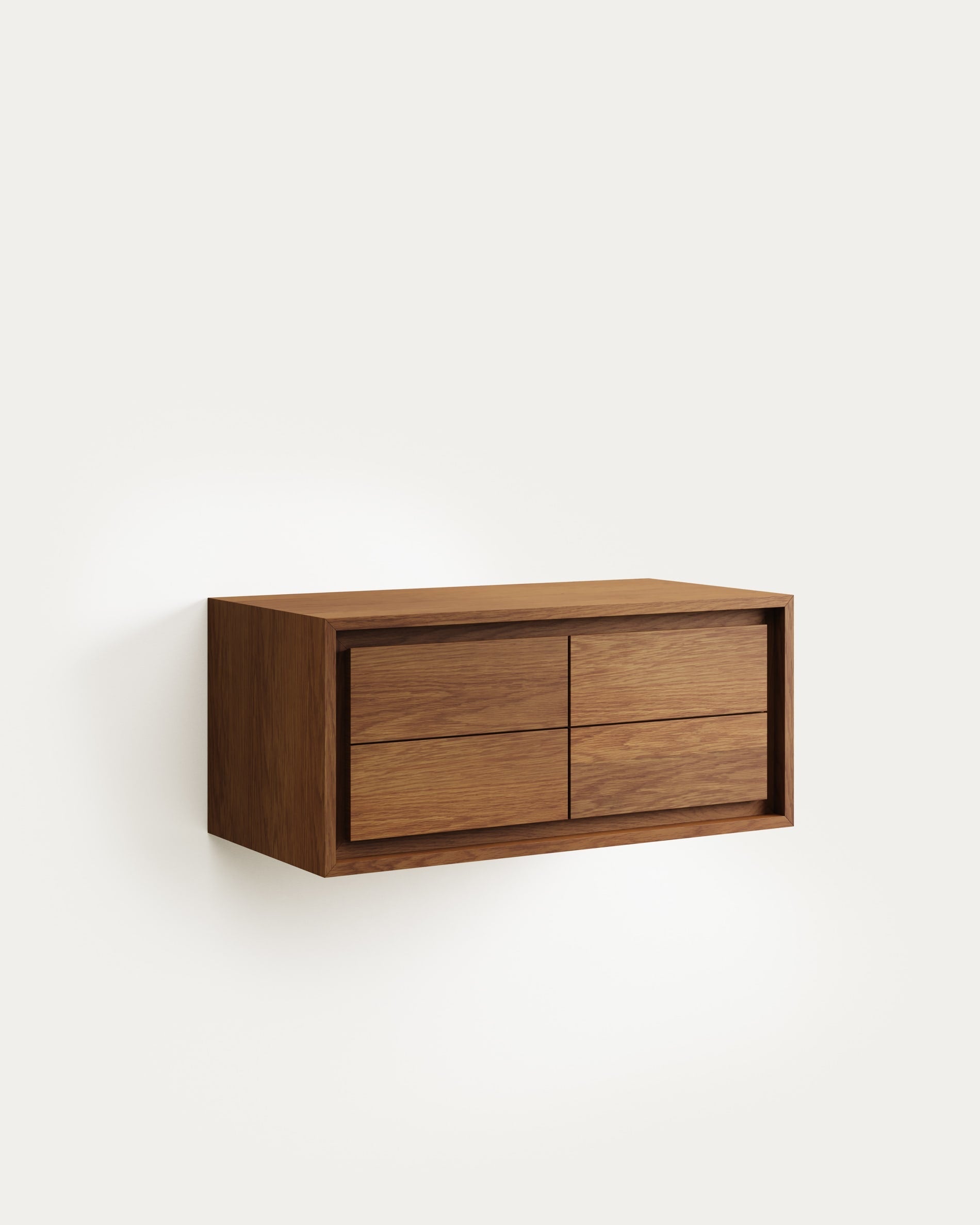 3D-Modell: Kenta Wandschrank, Teakholz, Nussholz-Finish, 90x45 cm, feuchtigkeitsbeständig, stilvoll, funktional.