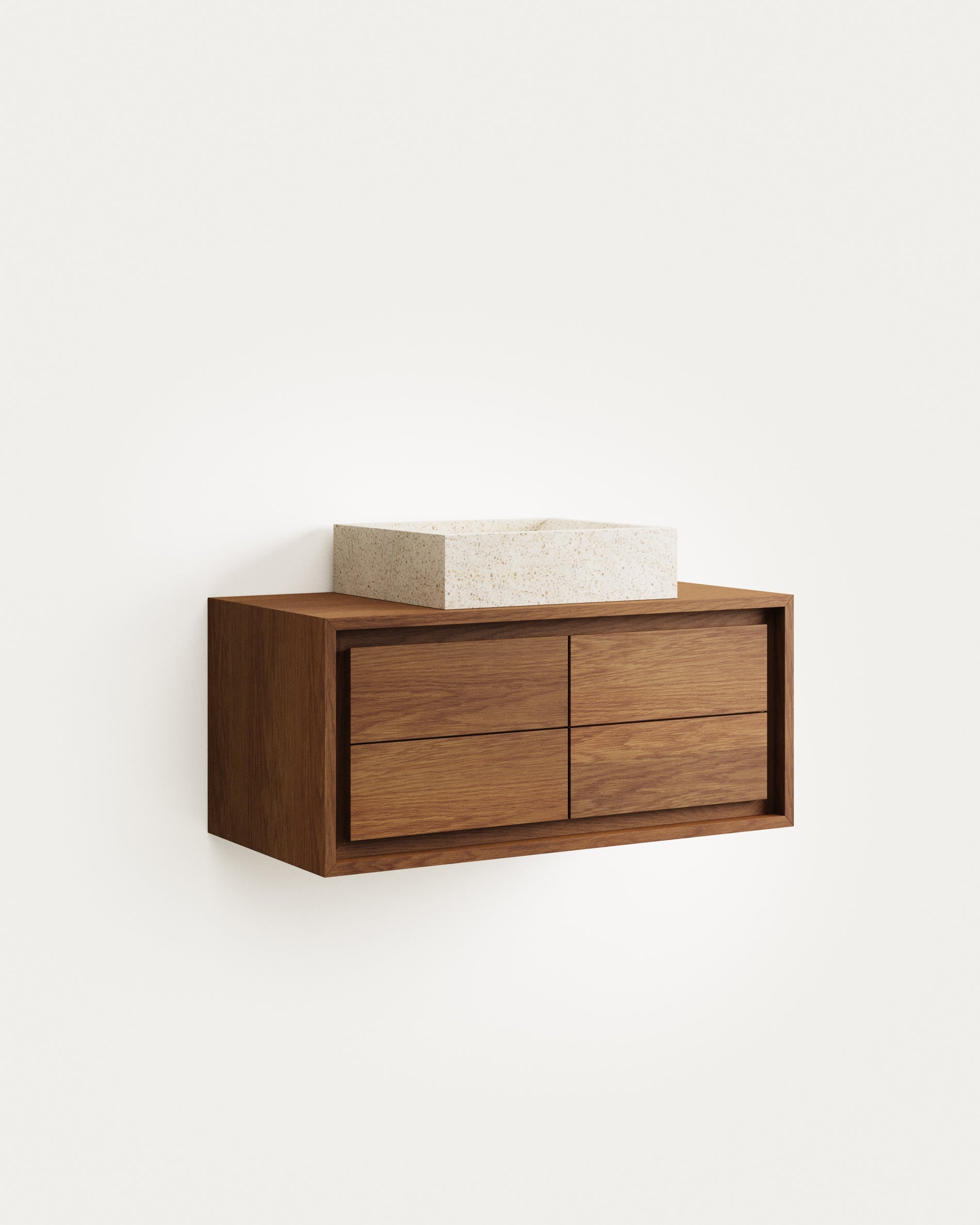 Massives Teakholz-Badmöbel mit edlem Nussholz-Finish, 90x45 cm, von Kave Home, perfekt für ein modernes und stilvolles Badezimmer.