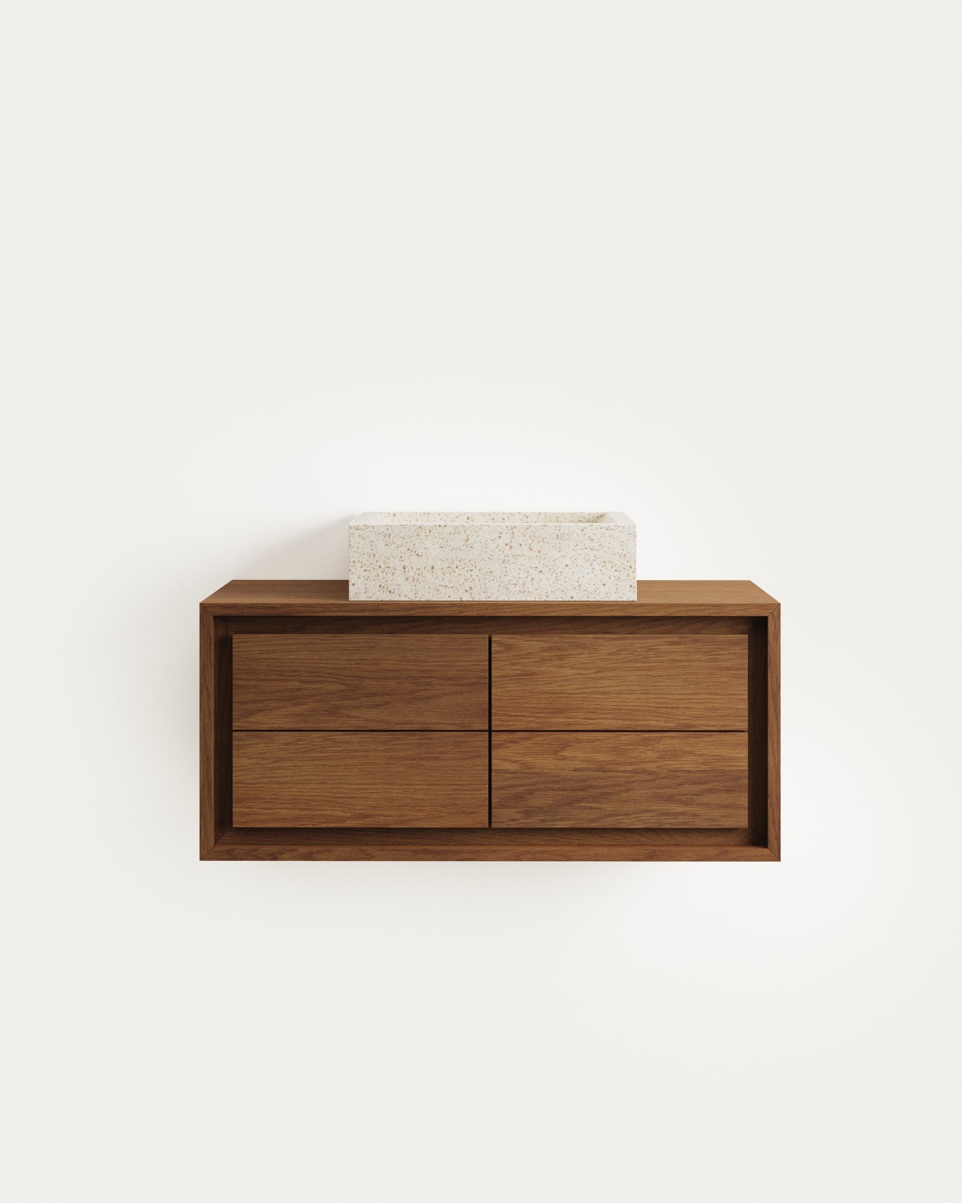 Elegantes Badezimmermöbel aus massivem Teakholz mit edlem Nussholz-Finish, 90x45 cm, von Kave Home, ideal für stilvolle Badezimmer.