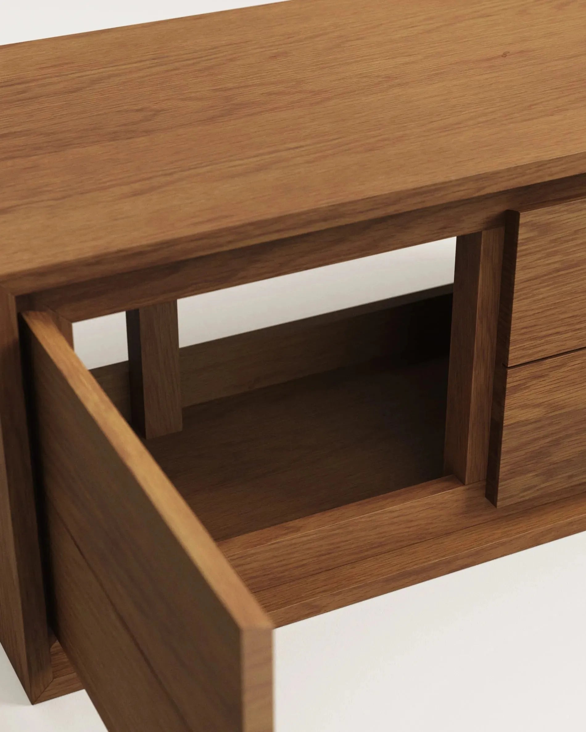 Elegantes Badezimmermöbel aus massivem Teakholz mit edlem Nussholz-Finish, 90x45 cm, von Kave Home, ideal für stilvolle Bäder.
