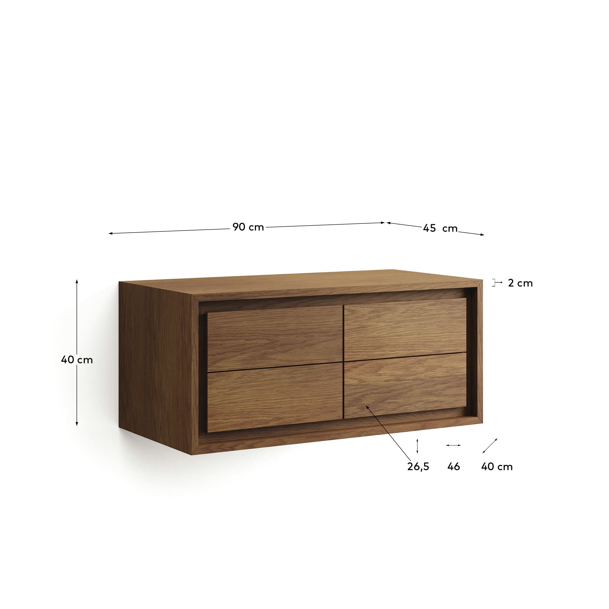 Massives Teakholz-Badmöbel mit edlem Nussholz-Finish, 90x45 cm, von Kave Home, perfekt für ein modernes und stilvolles Badezimmer.