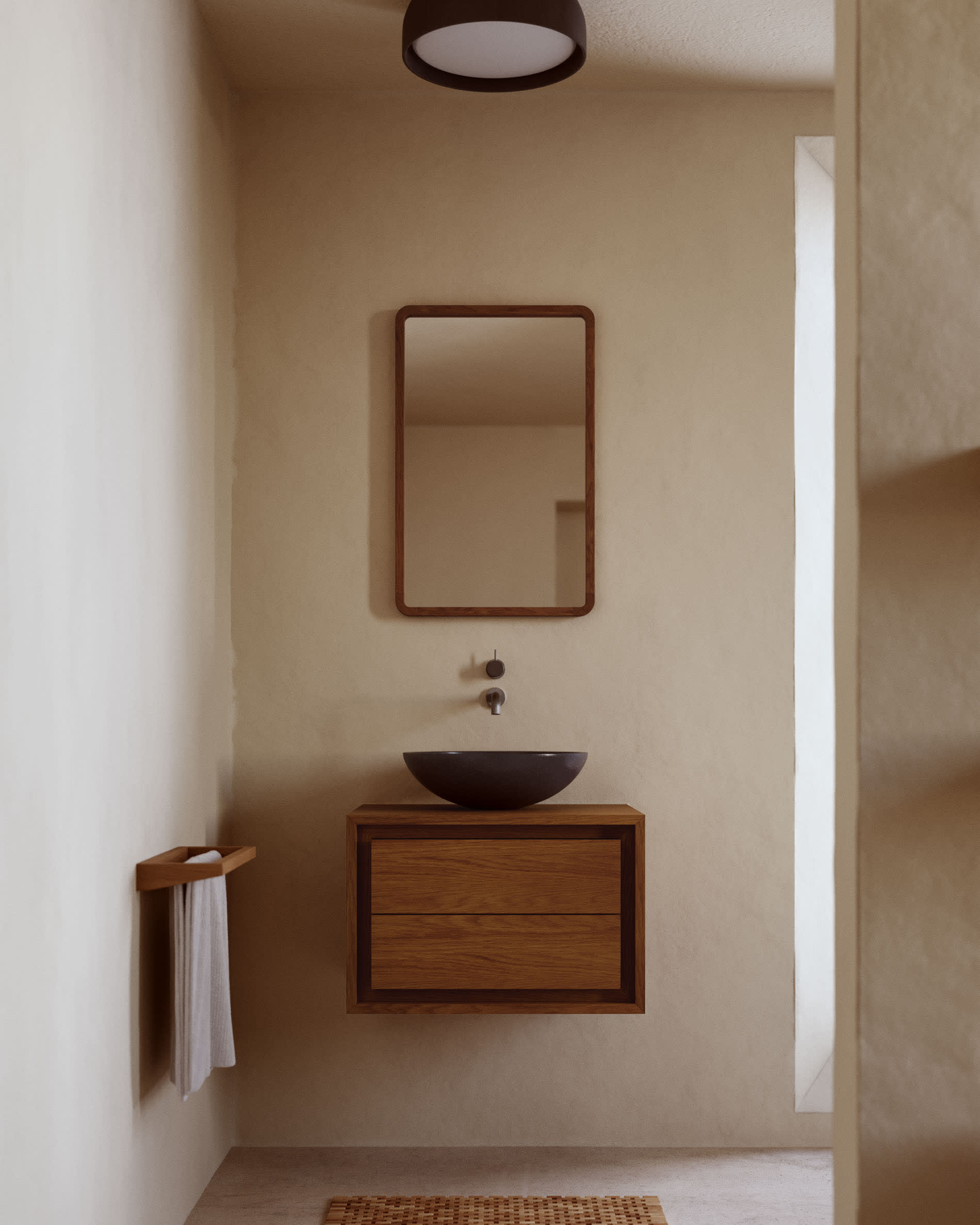 Massives Teakholz-Badmöbel mit edlem Nussholzfinish, 60x45 cm, von Kave Home, perfekt für moderne und elegante Badezimmer.