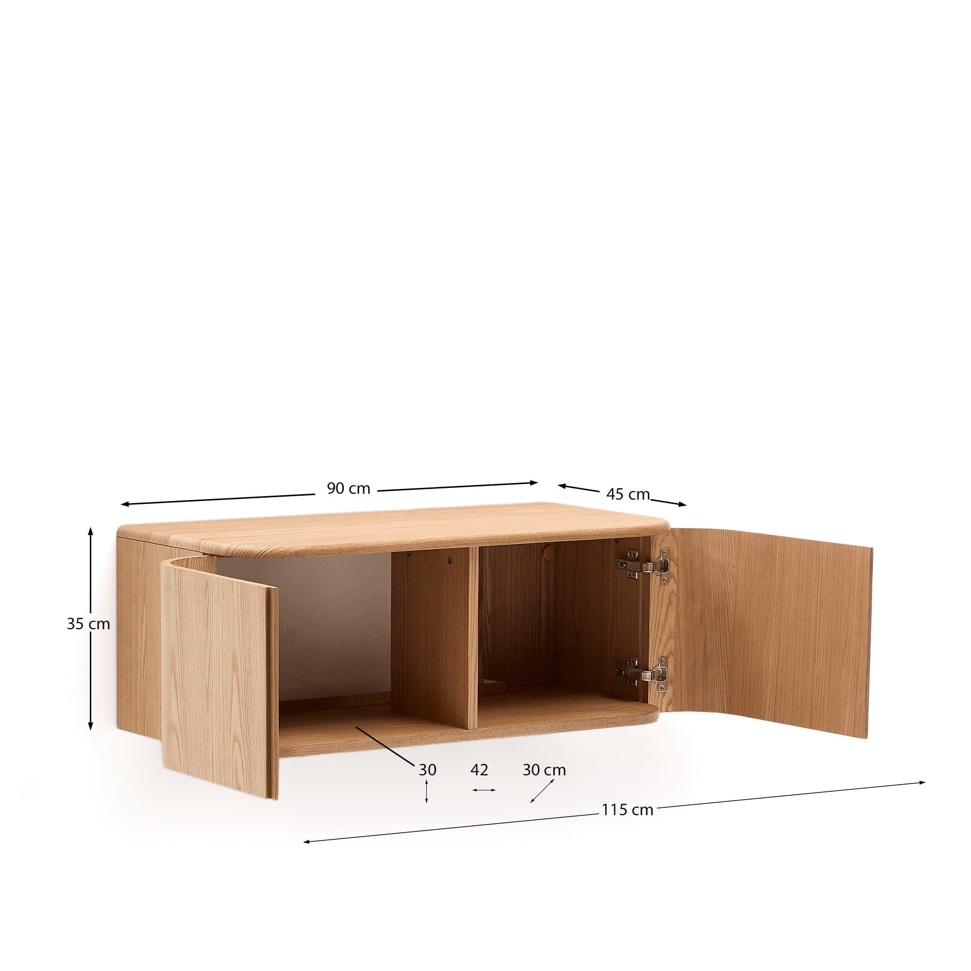 Elegantes Badezimmermöbel Salaya aus Eschensperrholz mit natürlichem Finish, 90x45 cm, von Kave Home. Stilvoll und funktional.