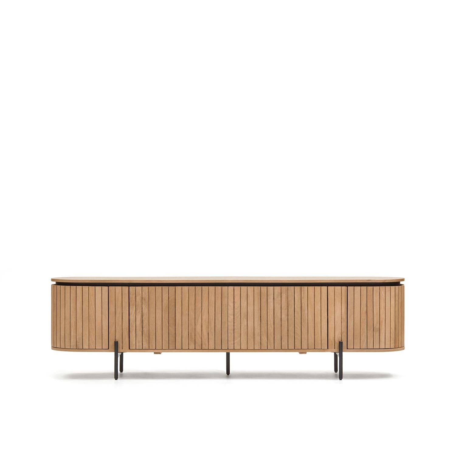 Licia TV-Möbel 4 Türen aus massivem Mangoholz und schwarz lackiertem Metall 200 x 55 cm in Natur präsentiert im Onlineshop von KAQTU Design AG. Sideboard ist von Kave Home