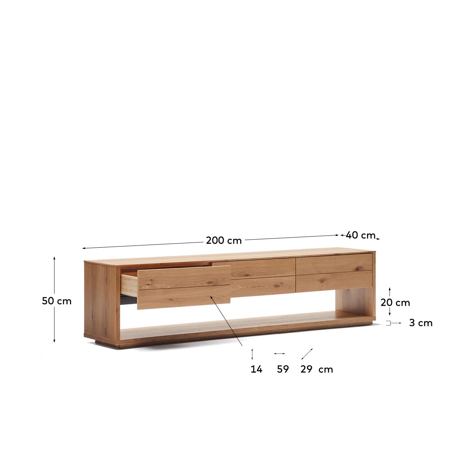 TV-Möbel Alguema: 3 Schubladen, Eichenfurnier, 200 cm, Kave Home.