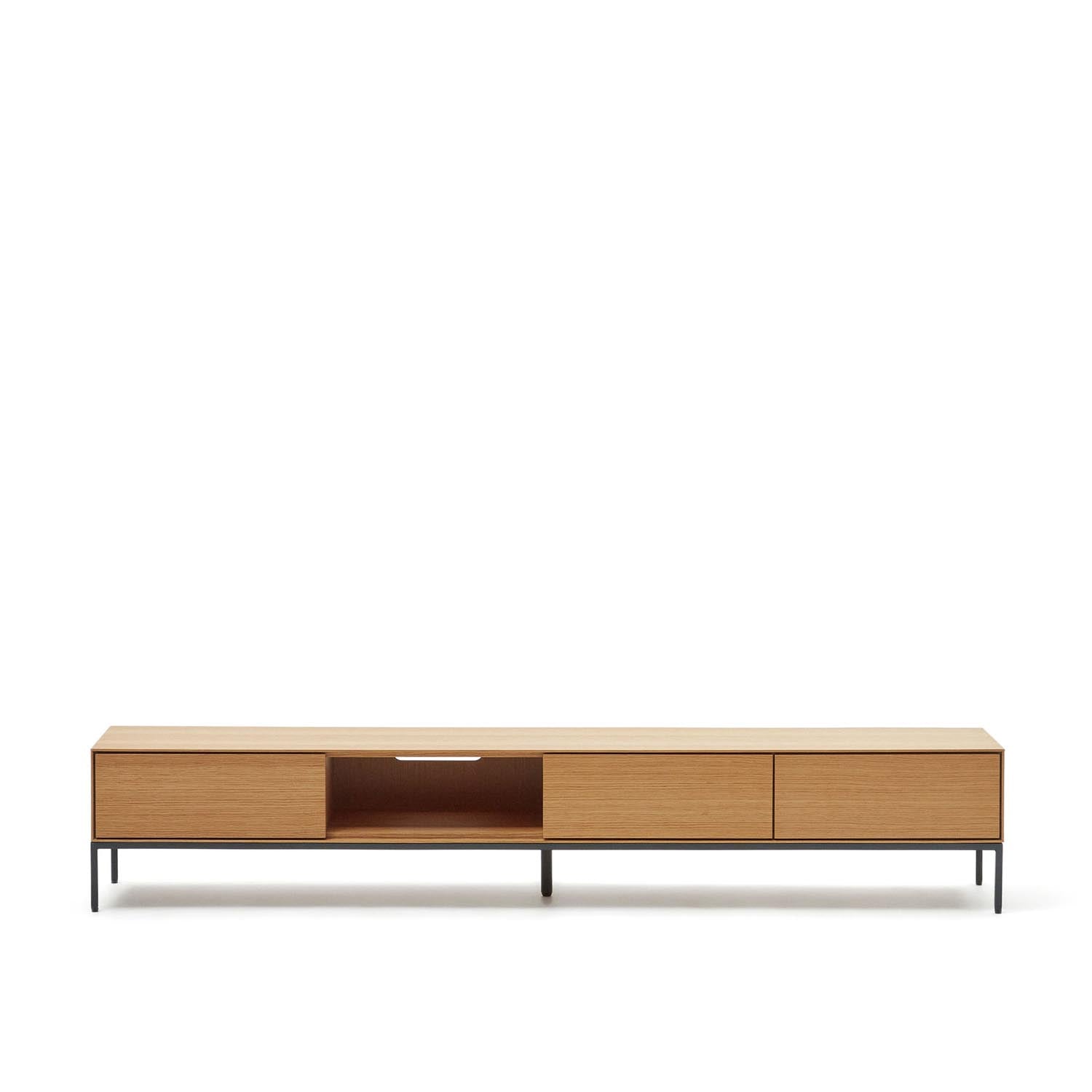 Vedrana TV-Schrank 3 Schubladen aus Eichenfurnier und Stahlbeine in Schwarz 195 x 35 cm in Natur, Schwarz präsentiert im Onlineshop von KAQTU Design AG. Sideboard ist von Kave Home