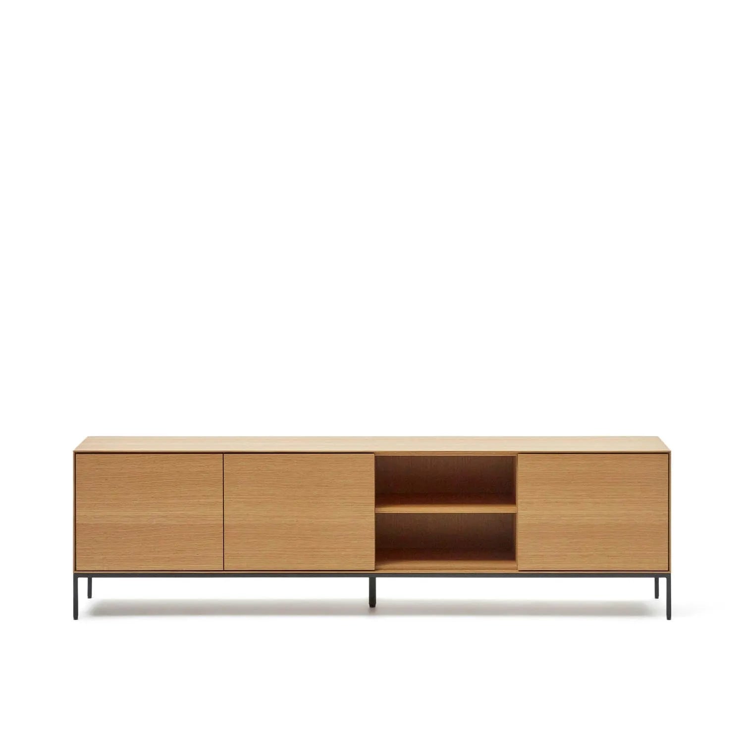 TV-Schrank Vedrana 3 Türen aus Eichenfurnier und Stahlbeine in Schwarz 195 x 55 cm in Natur, Schwarz präsentiert im Onlineshop von KAQTU Design AG. Sideboard ist von Kave Home