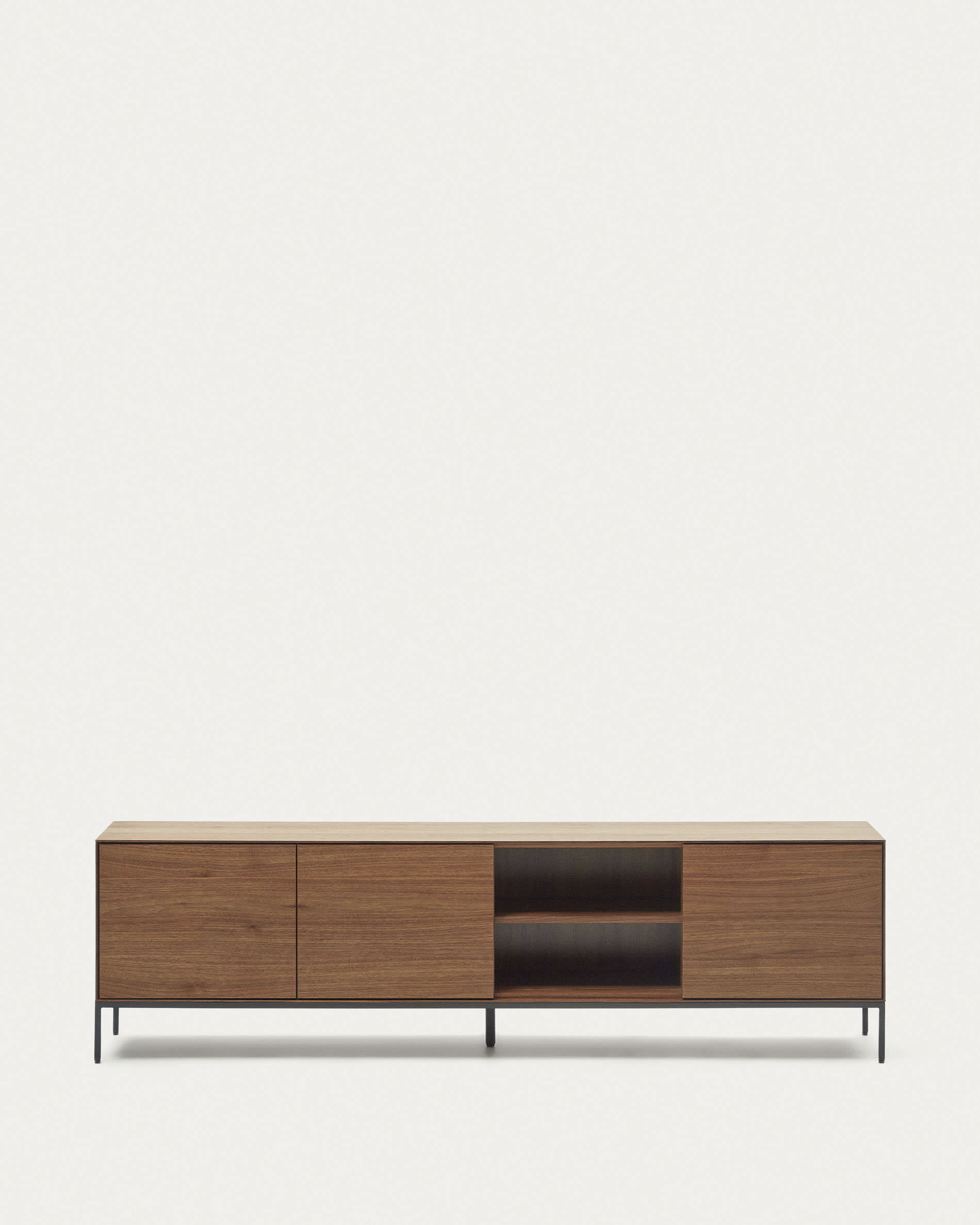 3D-Modell: TV-Schrank Vedrana, Nussholzfurnier, schwarze Stahlbeine, 195x55 cm, elegant und umweltfreundlich.