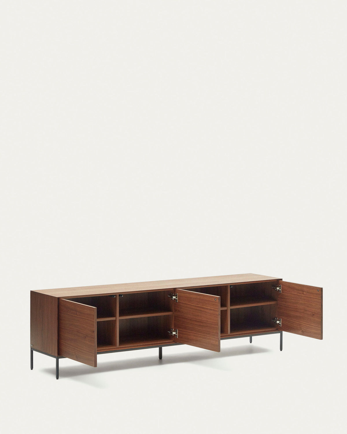TV-Schrank Vedrana 3 Türen aus Nussholzfurnier und Stahlbeine in Schwarz 195 x 55 cm in Natur, Schwarz präsentiert im Onlineshop von KAQTU Design AG. TV-Möbel ist von Kave Home