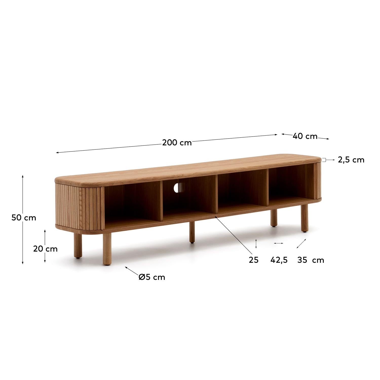 Mailen TV-Möbel 2 Türen in Eschenfurnier und natürlichem Finish 200 x 50 cm in Natur präsentiert im Onlineshop von KAQTU Design AG. Sideboard ist von Kave Home