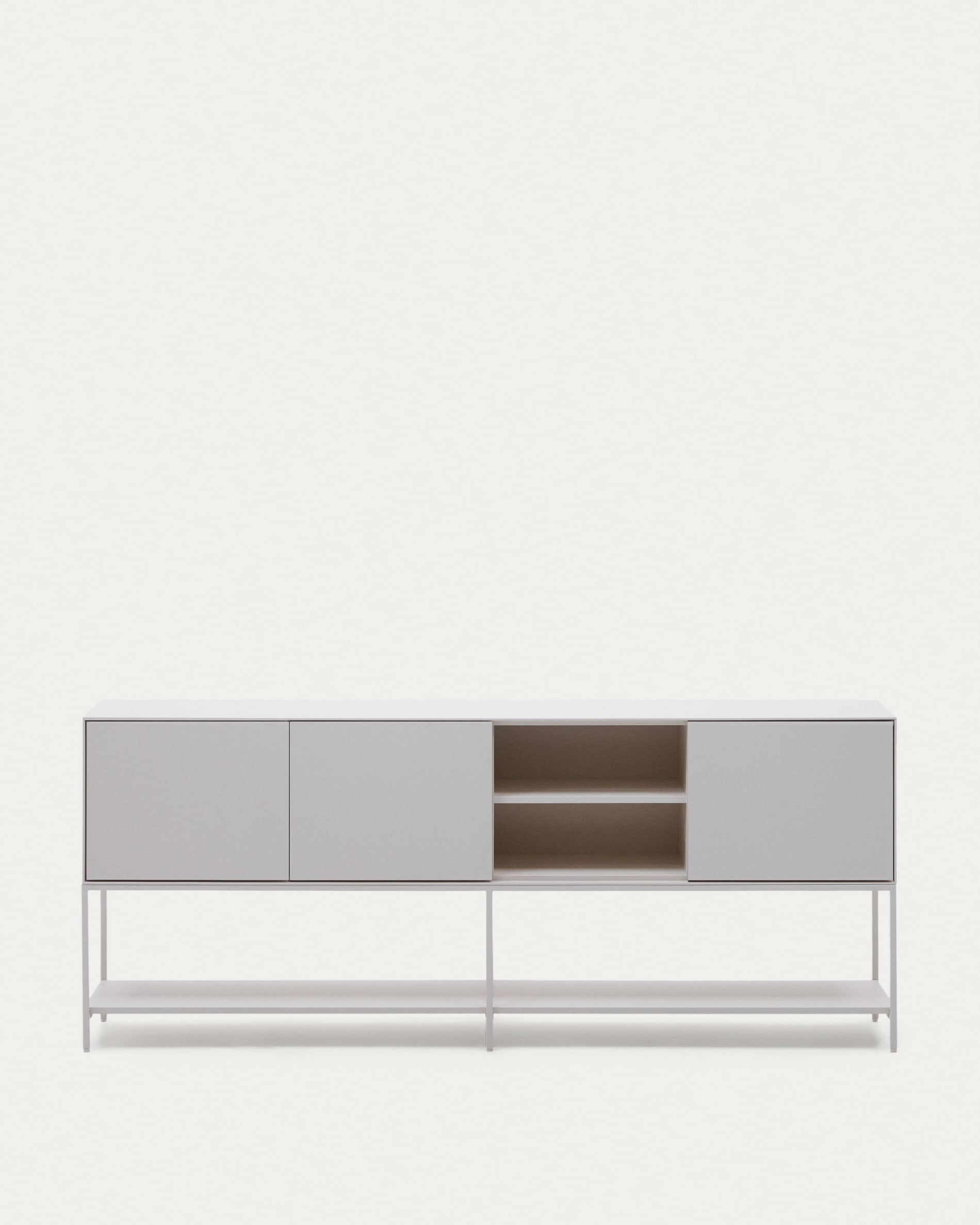3D-Modell des Vedrana Sideboards: Weiss, 3 Türen, 195x80 cm, MDF, modern, Soft-Close, für Augmented Reality geeignet.
