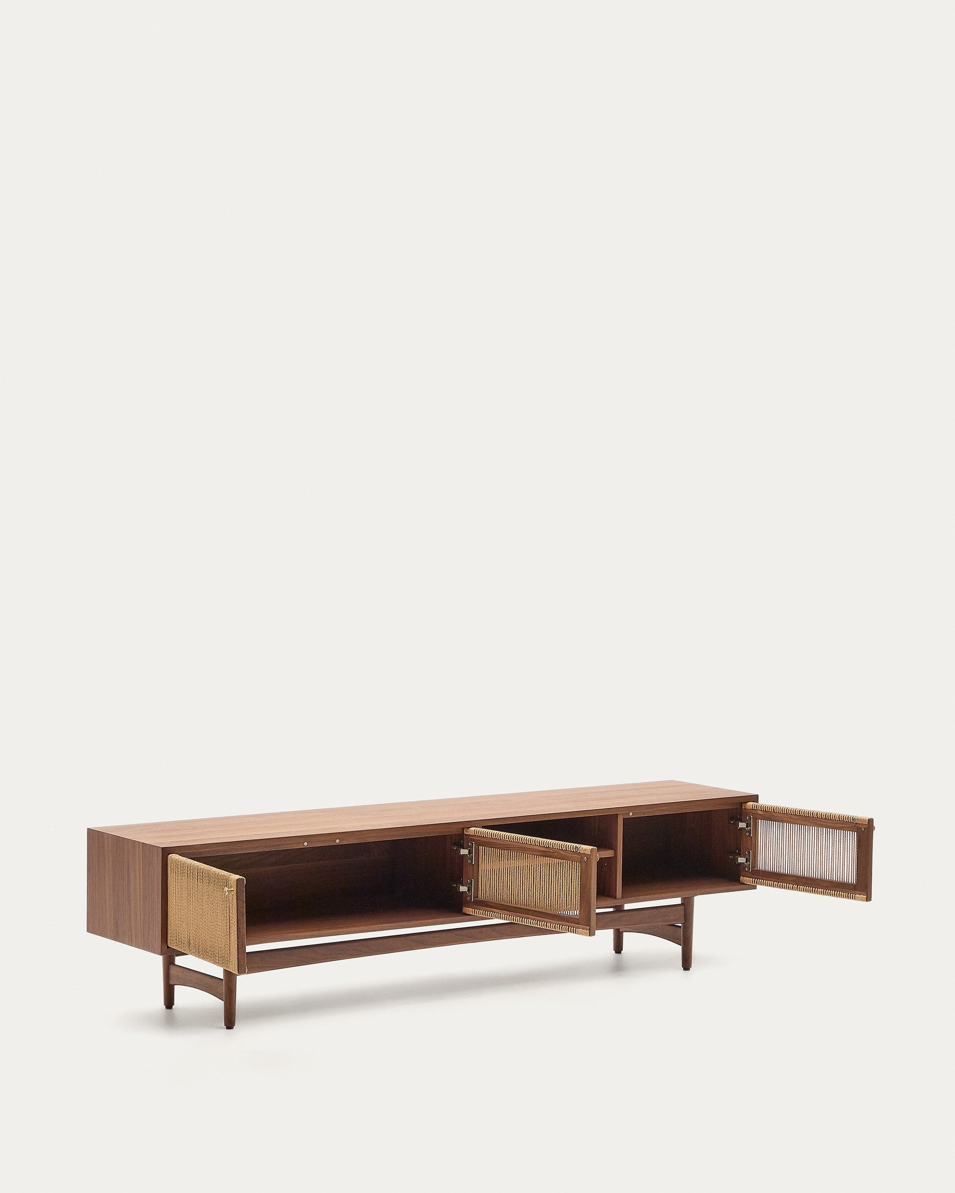 Elegantes TV-Möbel Elan aus Walnussholz, 3 Türen, FSC-zertifiziert, 200x50 cm, stilvoll und nachhaltig von Kave Home.